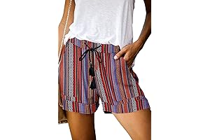 Rosatro Womens Casual Shorts Elastic Waist Drawstring Pocket Shorts