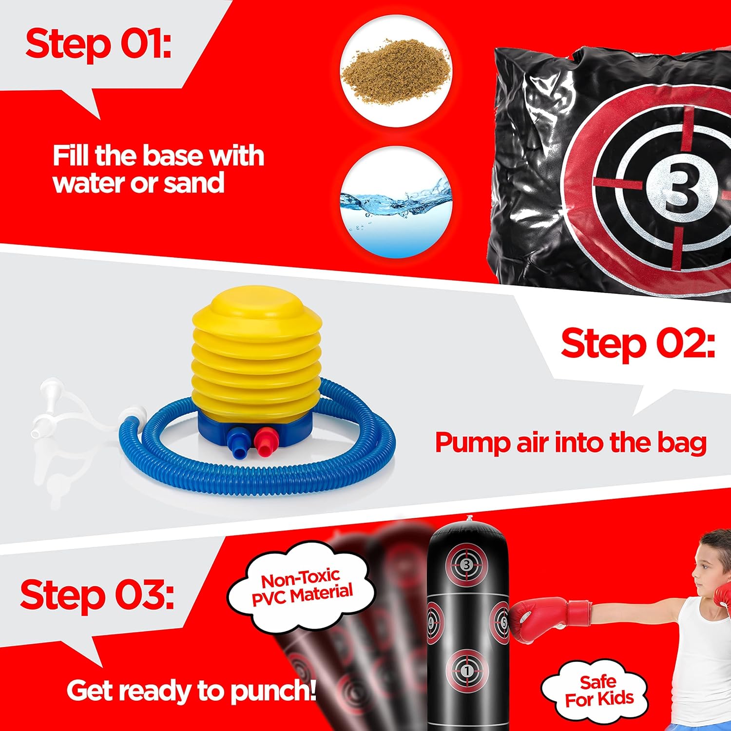 Inflatable Punching Bag for Kids - Freestanding Kid Punching Bag -Boxing Bag for Kids- Karate Kids Boxing Practice Work Out with Stand Bop : Sports & Outdoors