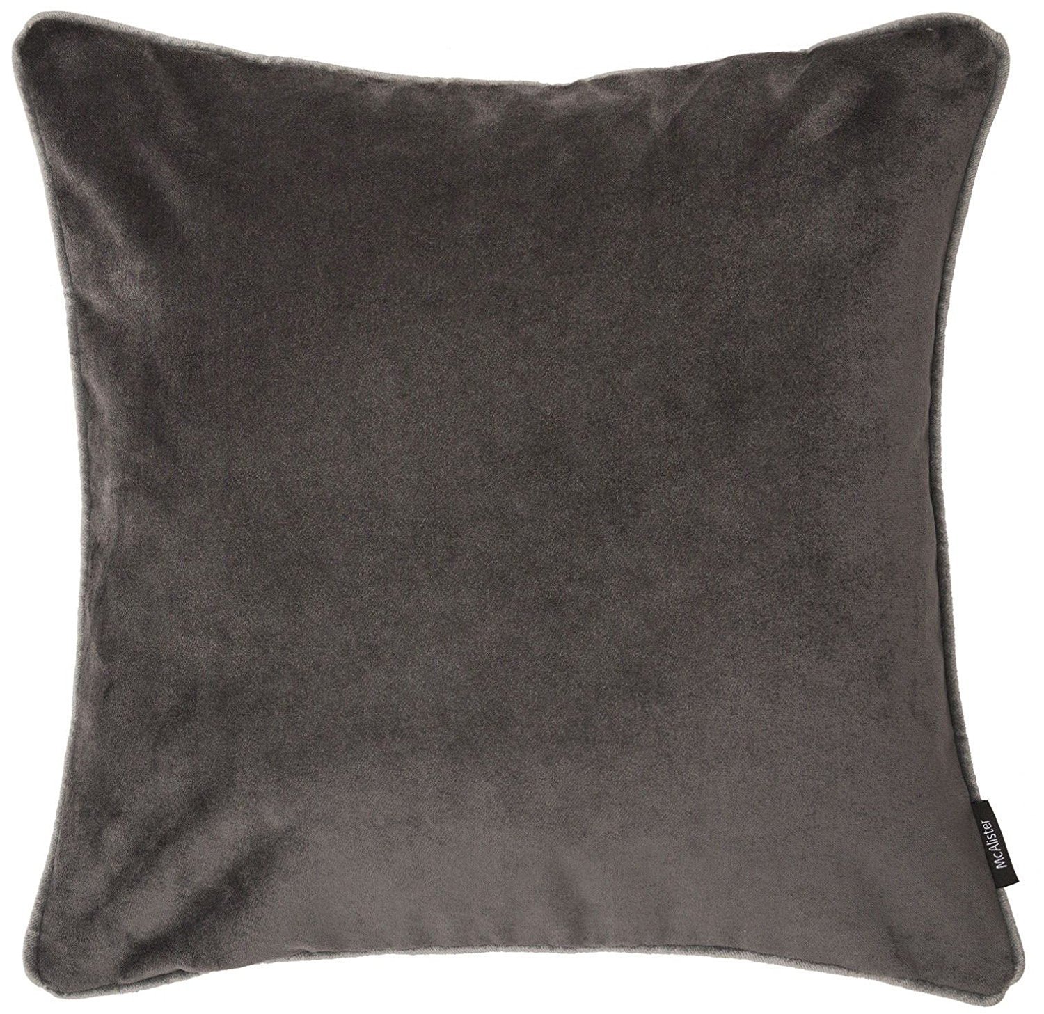 Mcalister Textiles Charcoal Grey Matt Velvet Piped Cushion Covers - 43X43 Cm - 17X17 Inches - Plush Decorative Throw Pillows Machine Washable & Fade Resistant