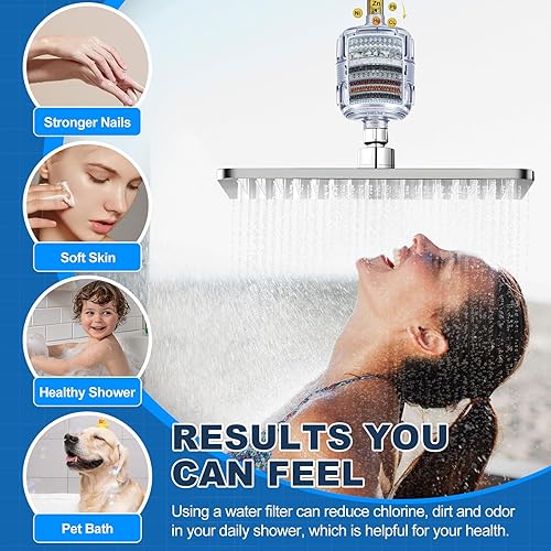 Miniatura 3 de Filtro de ducha, mejora la textura de la piel y el cabello, suaviza el agua dura, filtro de 15 capas para reducir productos químicos, elimina el