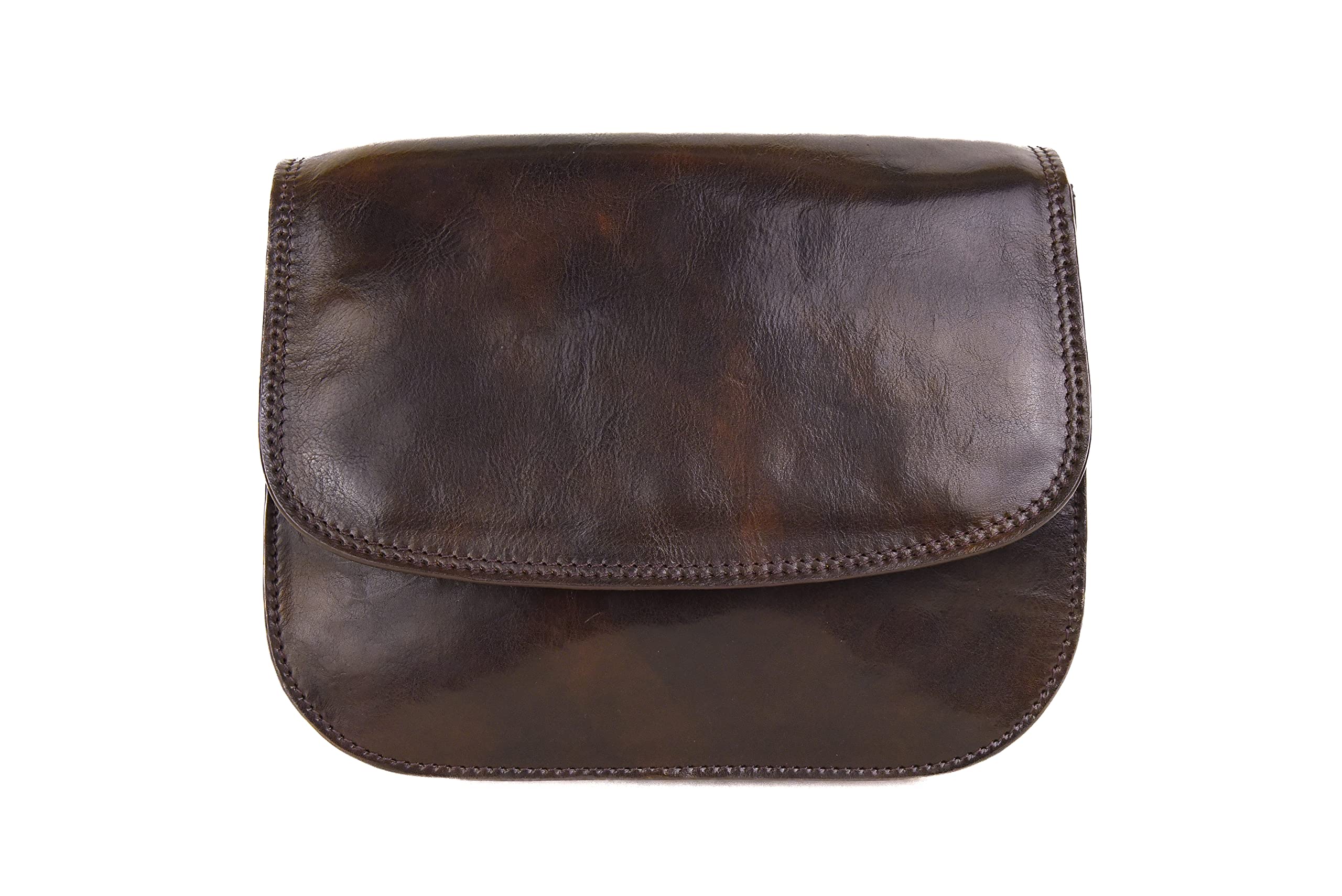 Bolso bandolera con solapa grande tres compartimentos auténtica piel italiana Tamponada a mano. Producto fabricado en Italia. Cierre de solapa y imán artesanos Toscanos. Marca I Fratelli Art. 5513,