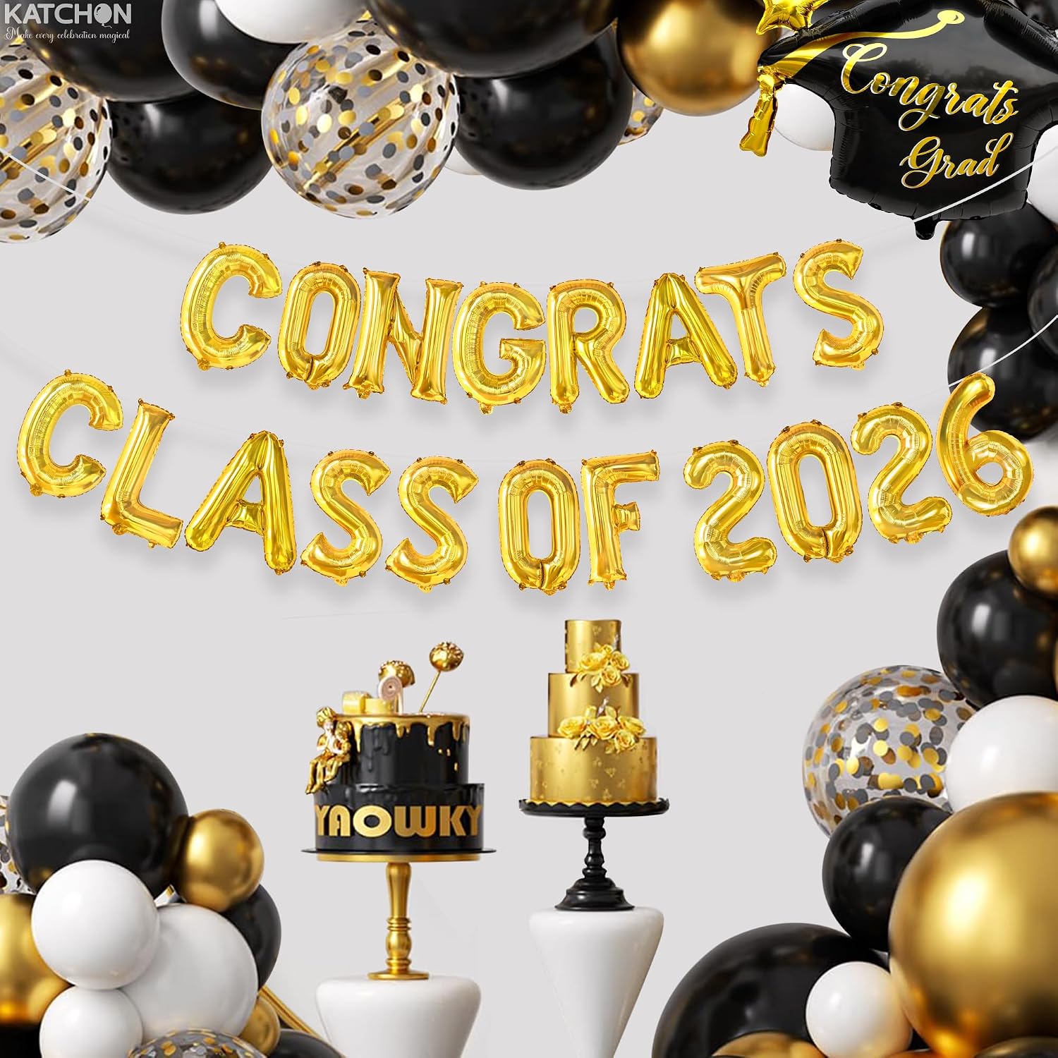 KatchOn, Gold Congrats Class of 2026 Balloons - 16 Inch | Graduation Foil Balloon Banner for Graduation Decorations 2026 | 2026 Graduation Balloons for Graduation Party Decorations