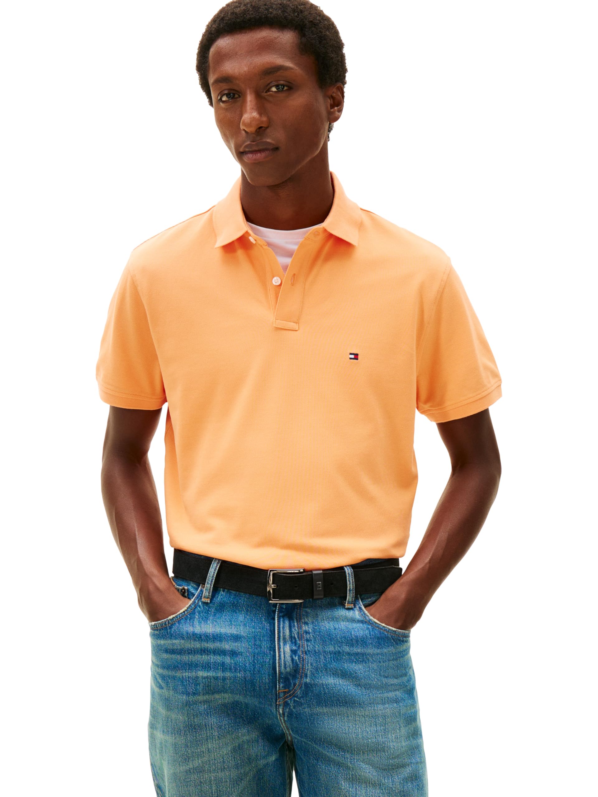 Tommy Hilfiger Men's Short Sleeve Polo Shirts in Classic Fit with Stretch and Organic Pique Cotton