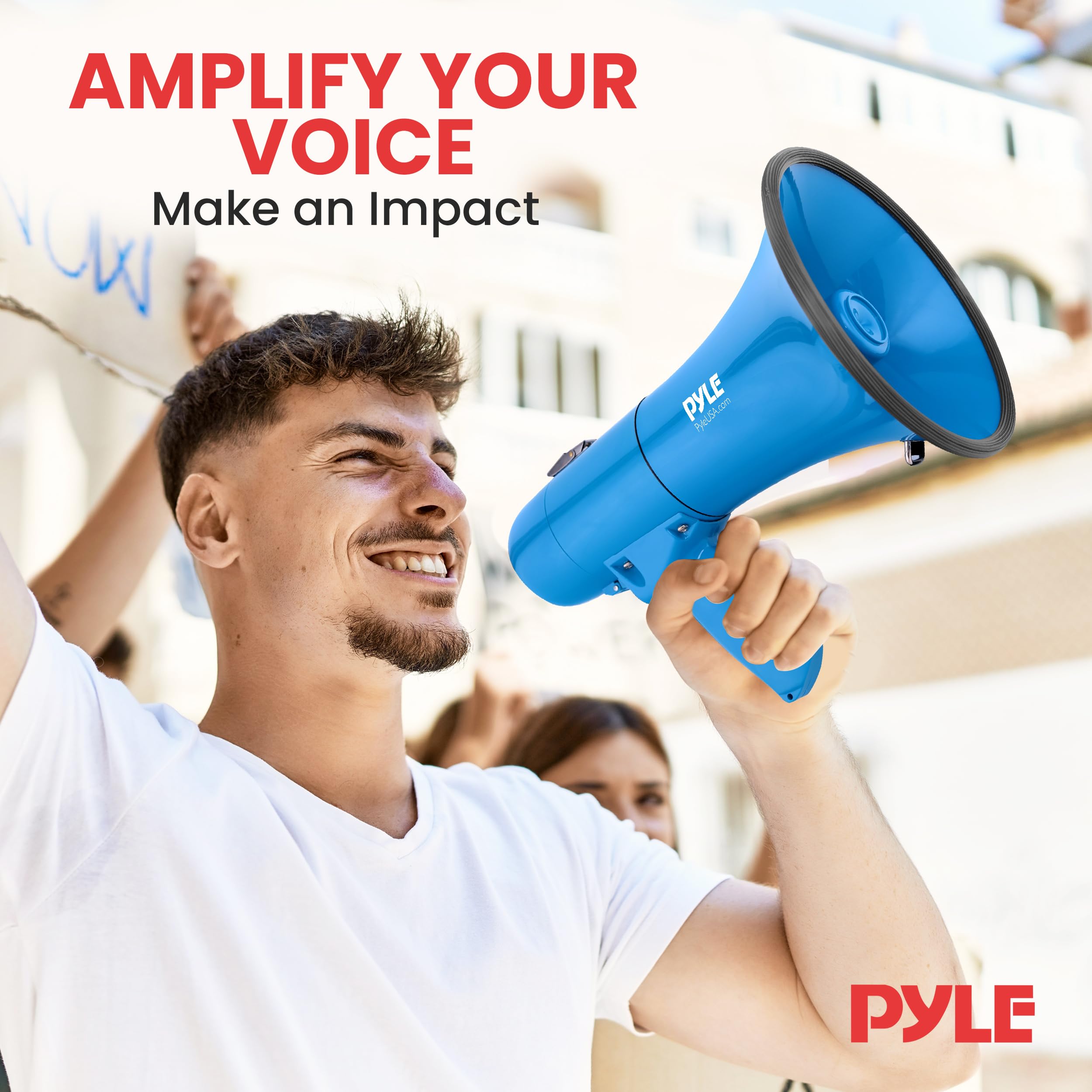 Pyle 40W Megaphone Siren Bullhorn Speaker, Portable and Lightweight Automatic Bullhorn For Indoor and Outdoor Use, 800 Square Yards Projection Range, Use as Siren/Music (Blue)