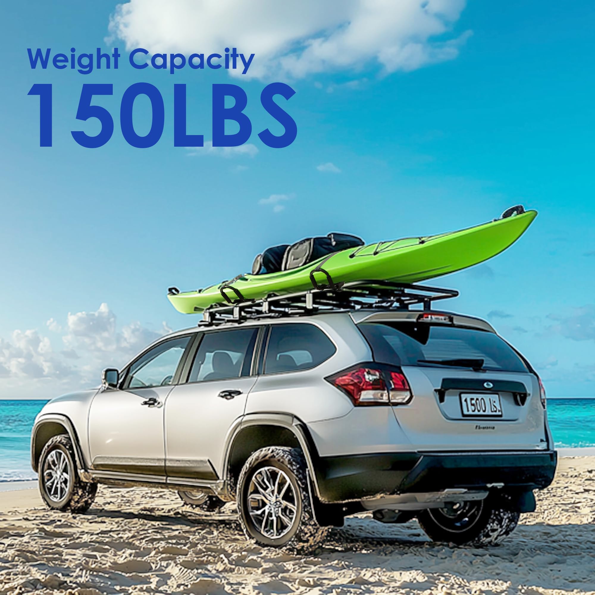 Rockland Kayak Roof Rack, 1 Pair J-Bar Roof Rack with 2 Ratchet Straps, 165 LBS Capacity, 19.01