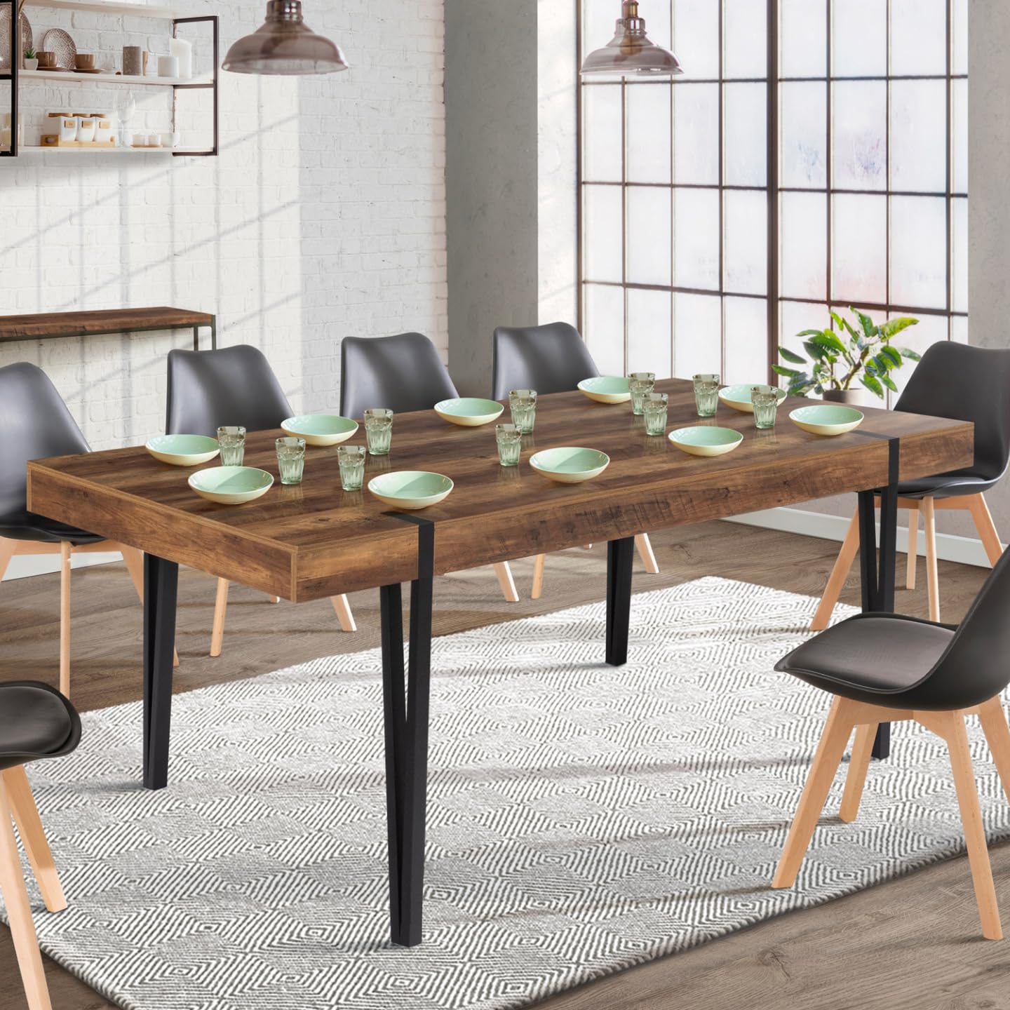 IDMarket – Mesa de comedor rectangular Austria para 10 personas, madera, pie de alfiler, 200 cm