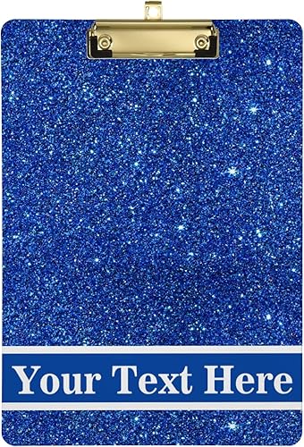 Portapapeles de plástico con purpurina azul oscuro personalizado, tamaño carta, portapapeles personalizados de tablero rígido de perfil bajo, clip