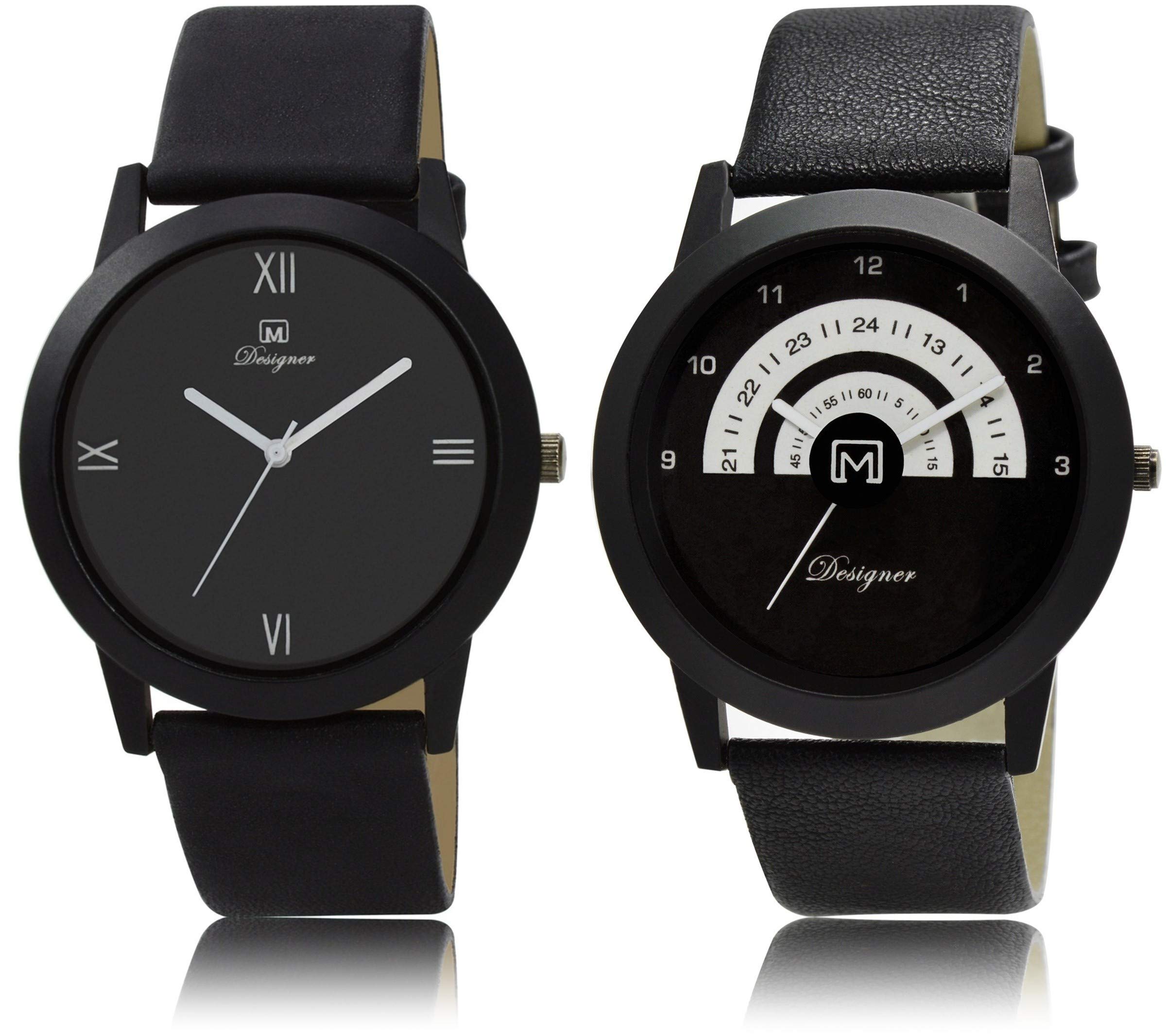 OM DESIGNER Analogue Pack of 2 Black dial Leather belt Wrist watch for Men & Boys -MI-22523 (B07R3DFDGQ) Amazon Price History, Amazon Price Tracker