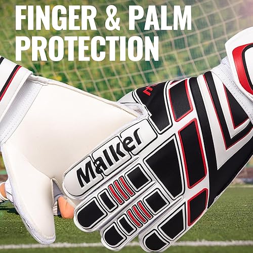 Miniatura 6 de Malker Guantes de portero de fútbol con protector de dedos y doble protección de muñeca, guantes de portero de agarre fuerte para niños, jóvenes,