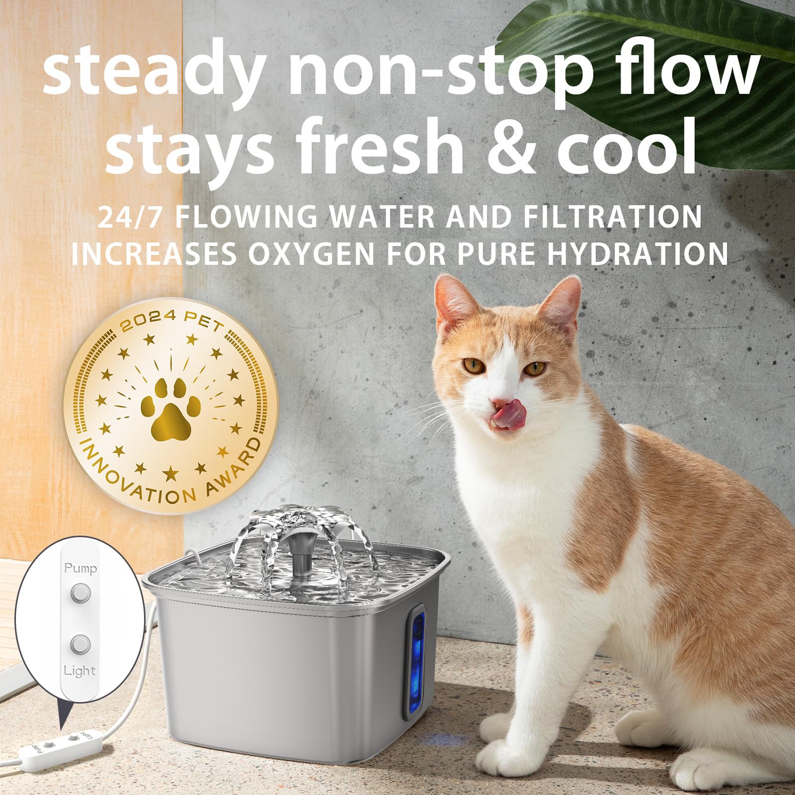 Veken Innovation Award Winner Stainless Steel Cat Water Fountain, 108oz, C1 view 6