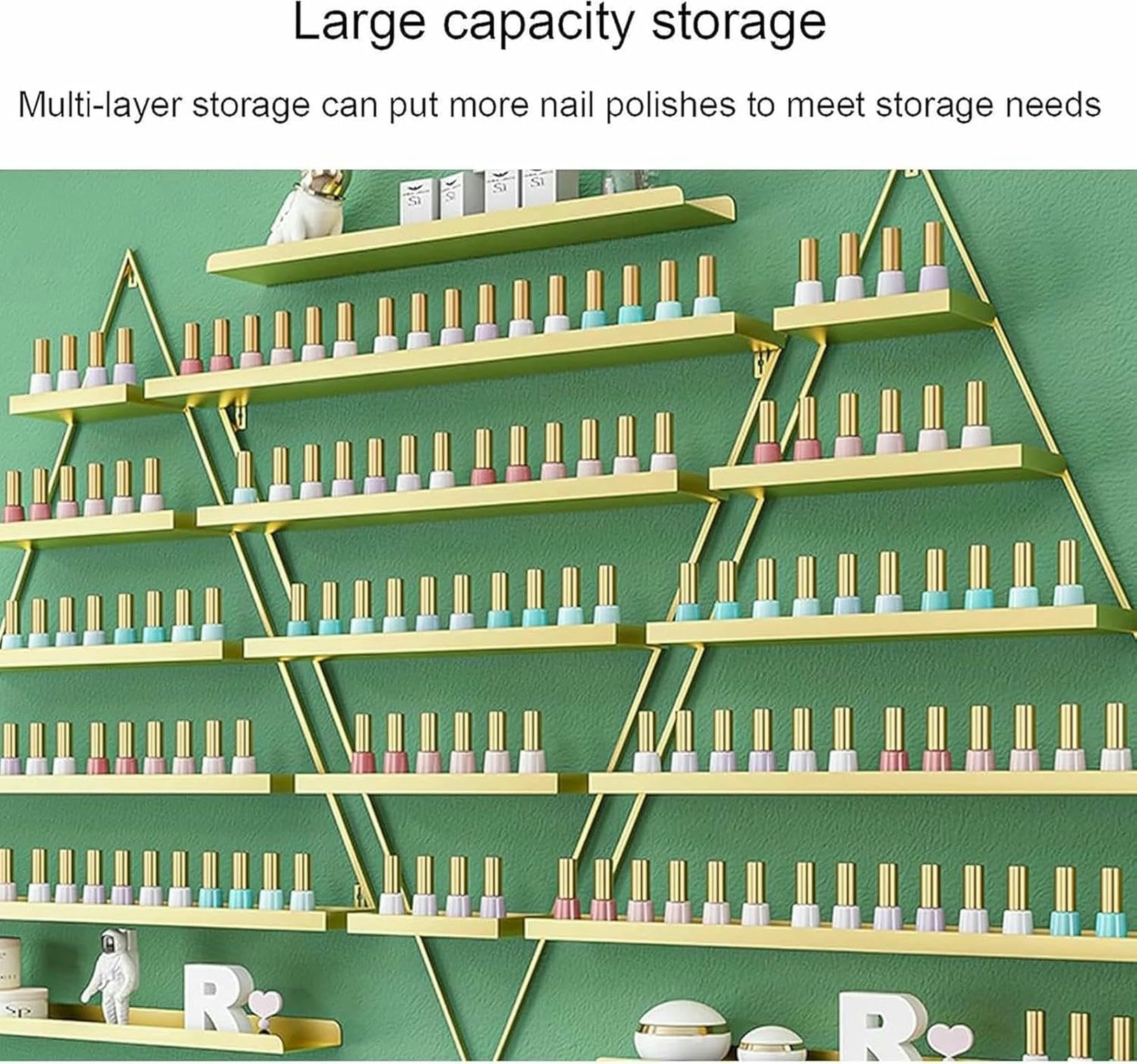 Soporte organizador de 5 niveles para almacenamiento de esmaltes de uñas de metal montado en la pared para cosméticos, pinturas, aceites esenciales, pintalabios, perfumes, expositor para uñas