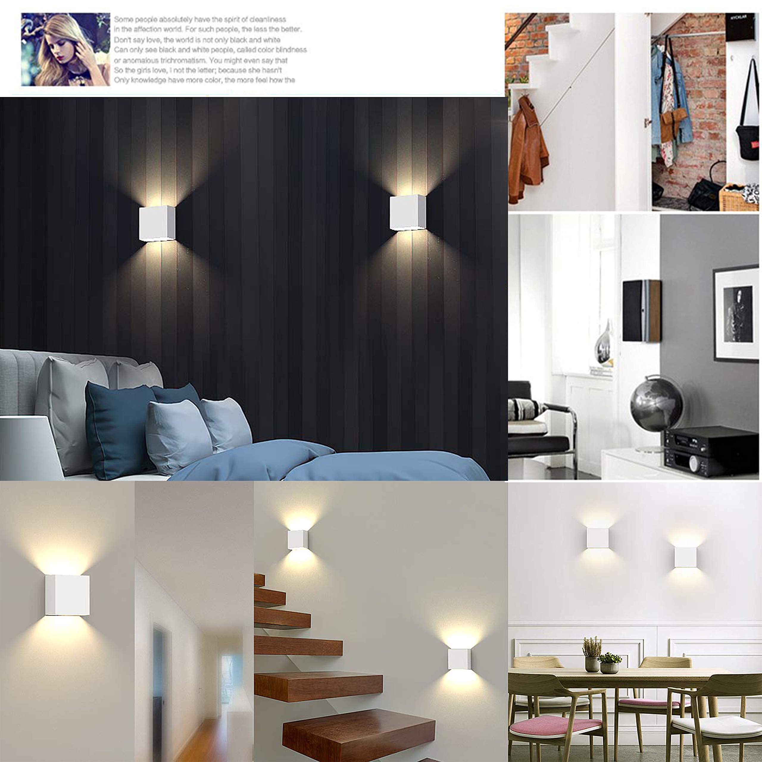 Applique da Parete Interno Moderno Led, 2 Pezzi 7W Lampada da Parete in Alluminio Bianco Caldo 3000K Lampada da Muro per Salotto, Bagno, Camera da letto