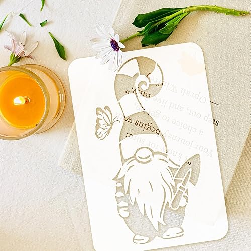 Miniatura 3 de FINGERINSPIRE 4 plantillas de gnomo de jardín de 8.3 x 11.7 pulgadas, plantilla de pintura de gnomo de flores reutilizables, manualidades, pequeñas