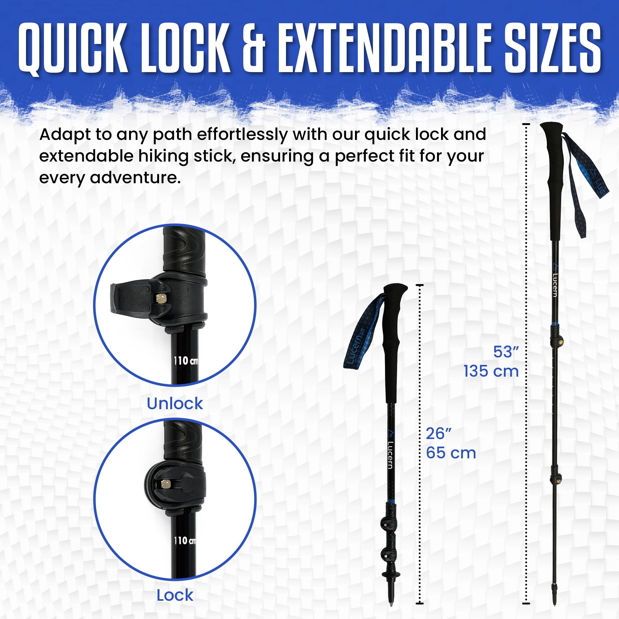 Lucern Bastones de senderismo de carbono ultraligeros, antigolpes, de 6.5 onzas, increíblemente duraderos, sumamente cómodos, óptimamente seguros, accesorios todo terreno. Ideal para mochileros,