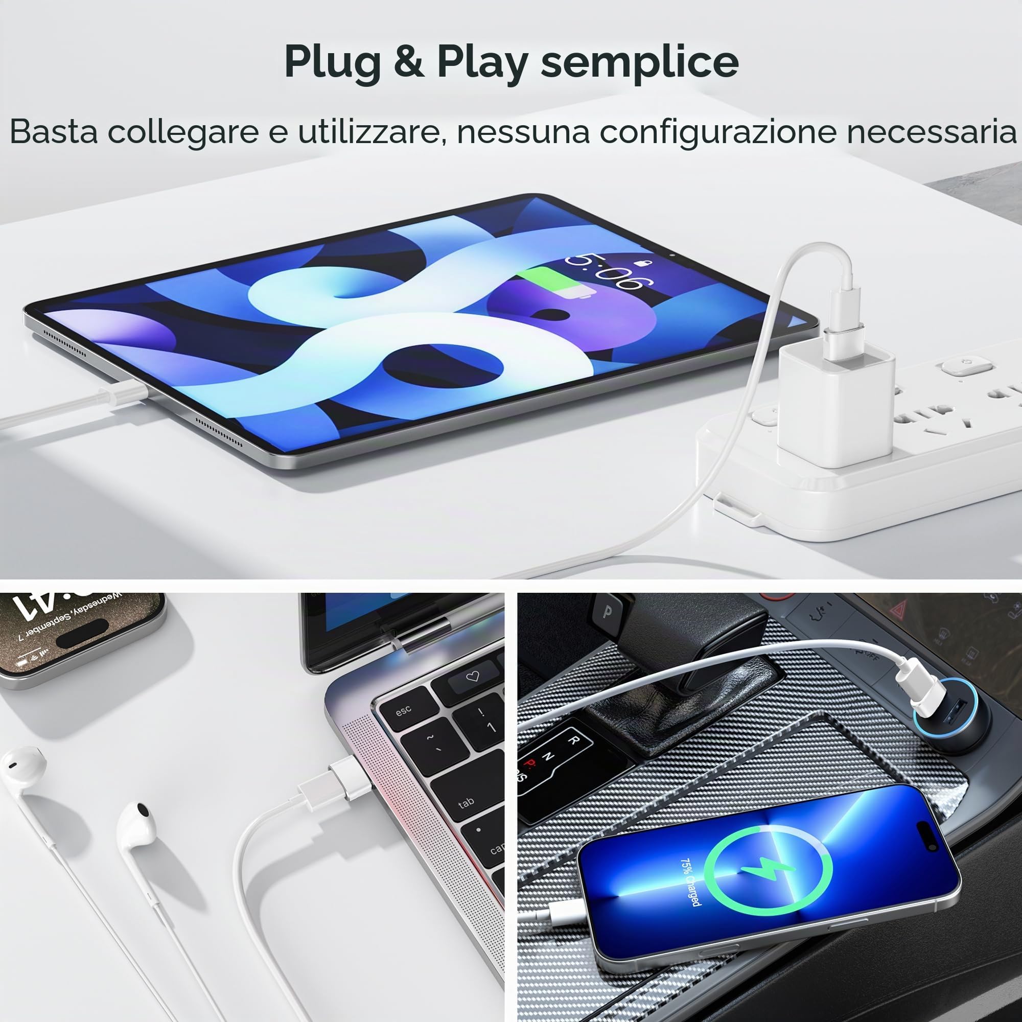 BASESAILOR Adattatore USB C a USB per iPhone 17 16 e Pro Max 2Pezzi，USBC Femmina a USBA Maschio per Apple 15 14,iPad 10 Air 7 Mini,Airpods 4 3,Apple Watch iWatch,Samsung Galaxy Z Flip Fold S26 S25 A56
