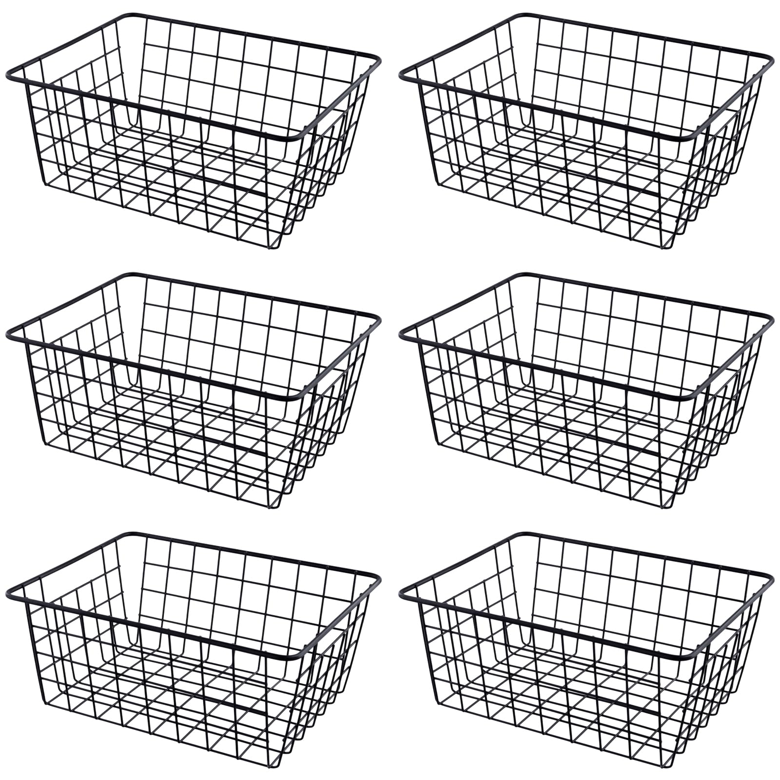 6 cestas de almacenamiento de alambre de 28 x 22 x 12 cm, cestas de metal negro, cestas de almacenamiento multifuncionales de hierro para cocina, baño, dormitorio, sala de estar, armario