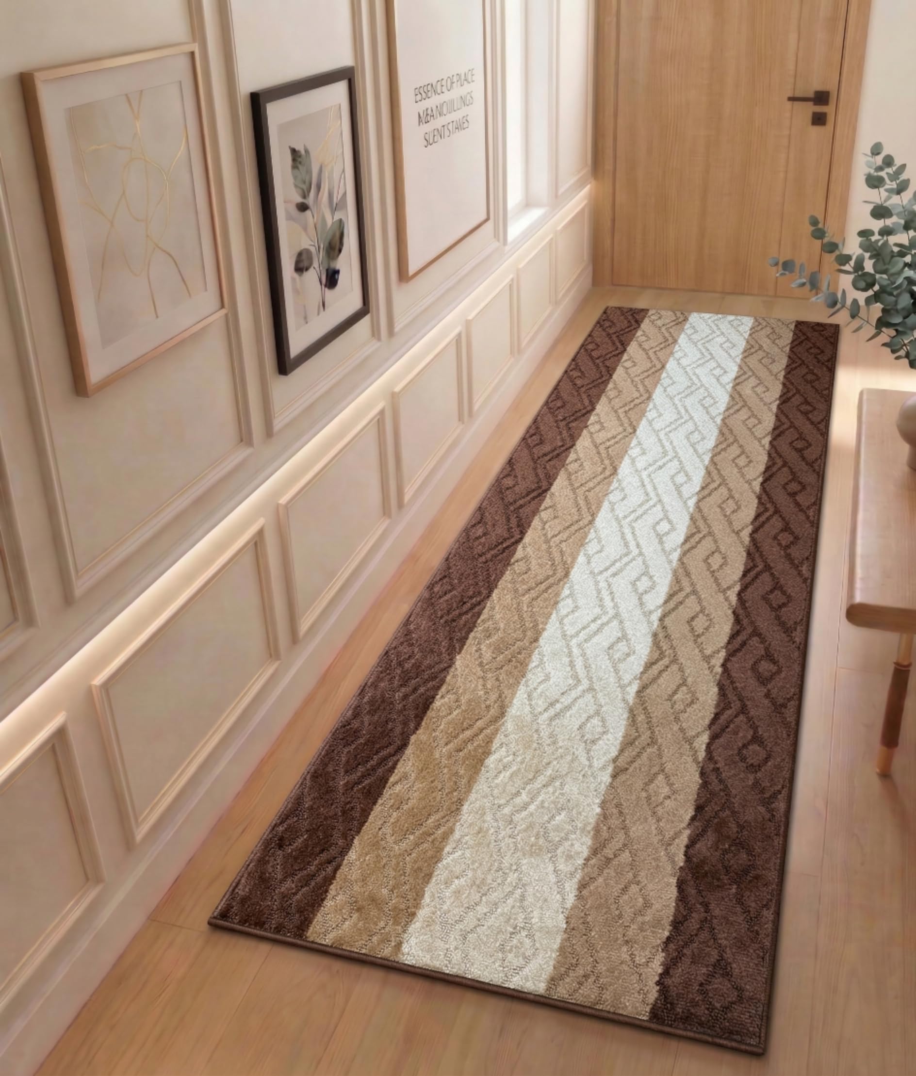 BestHomeCustom Custom Size Hallway Runner Rug Damask Brown Color 31 inch Wide Select Your Length Non-Slip (Skid Resistance) Rubber Backing 8 feet x 31