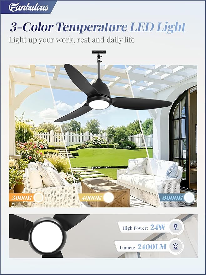 Ventilador de Techo 42 Pulgadas con Luz, Exterior, 120V miniatura 6