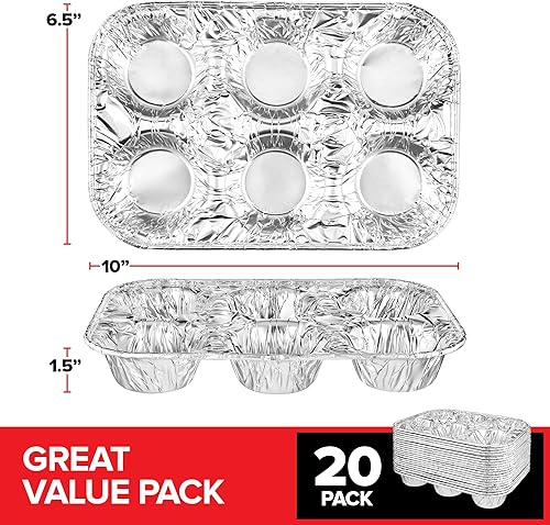 Miniatura 2 de Stock Your Home (20 latas desechables para magdalenas de 6 tazas, moldes de papel de aluminio para magdalenas, lata de aluminio para hornear,
