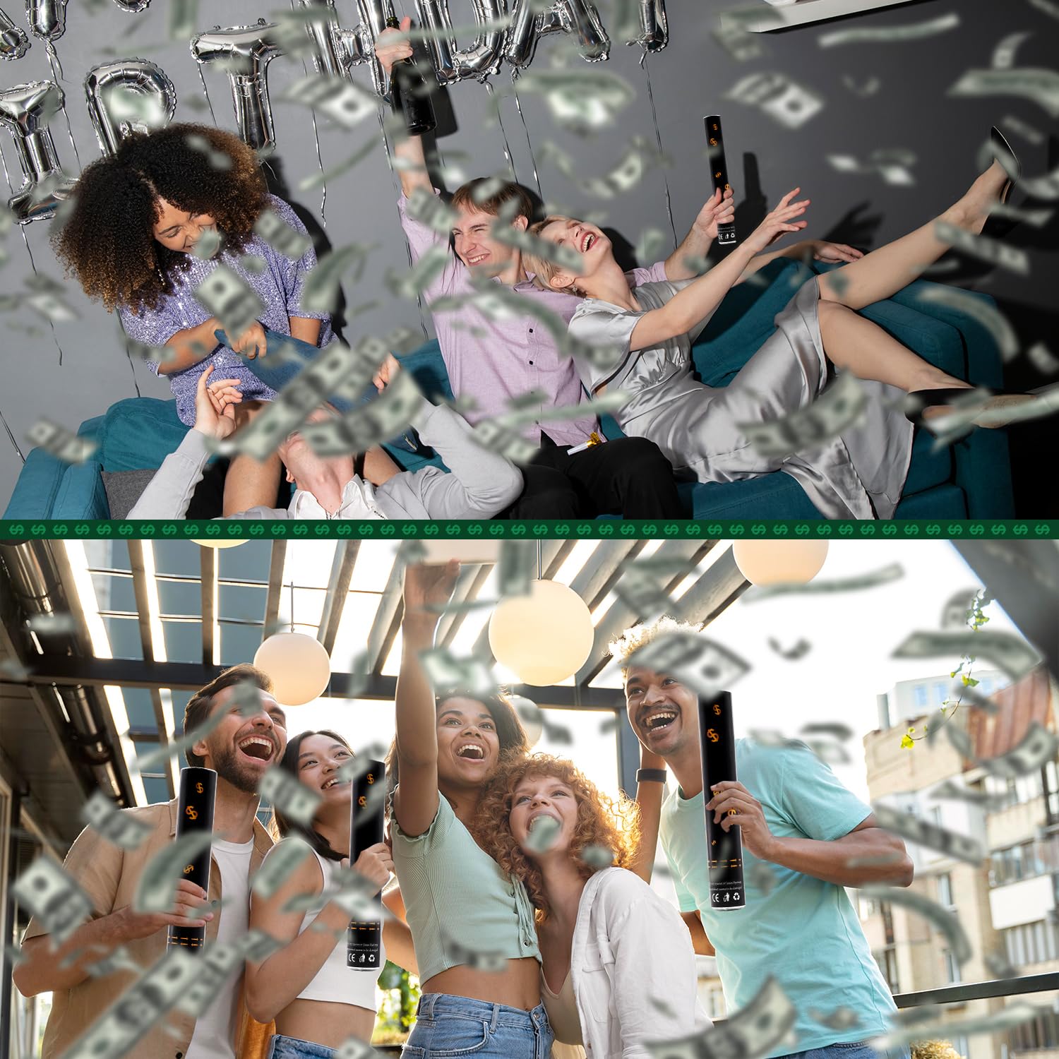 Konfetti-Kanonen-Party-Popper, 100 Dollar-Scheine, Geldpapier, "Make it Rain", 30,5 cm, Konfetti-Shooter, Geldwerfer für Geschäft, Unterzeichnung, Eröffnungsaktivitäten, Geburtstagsparty, Feier, 12