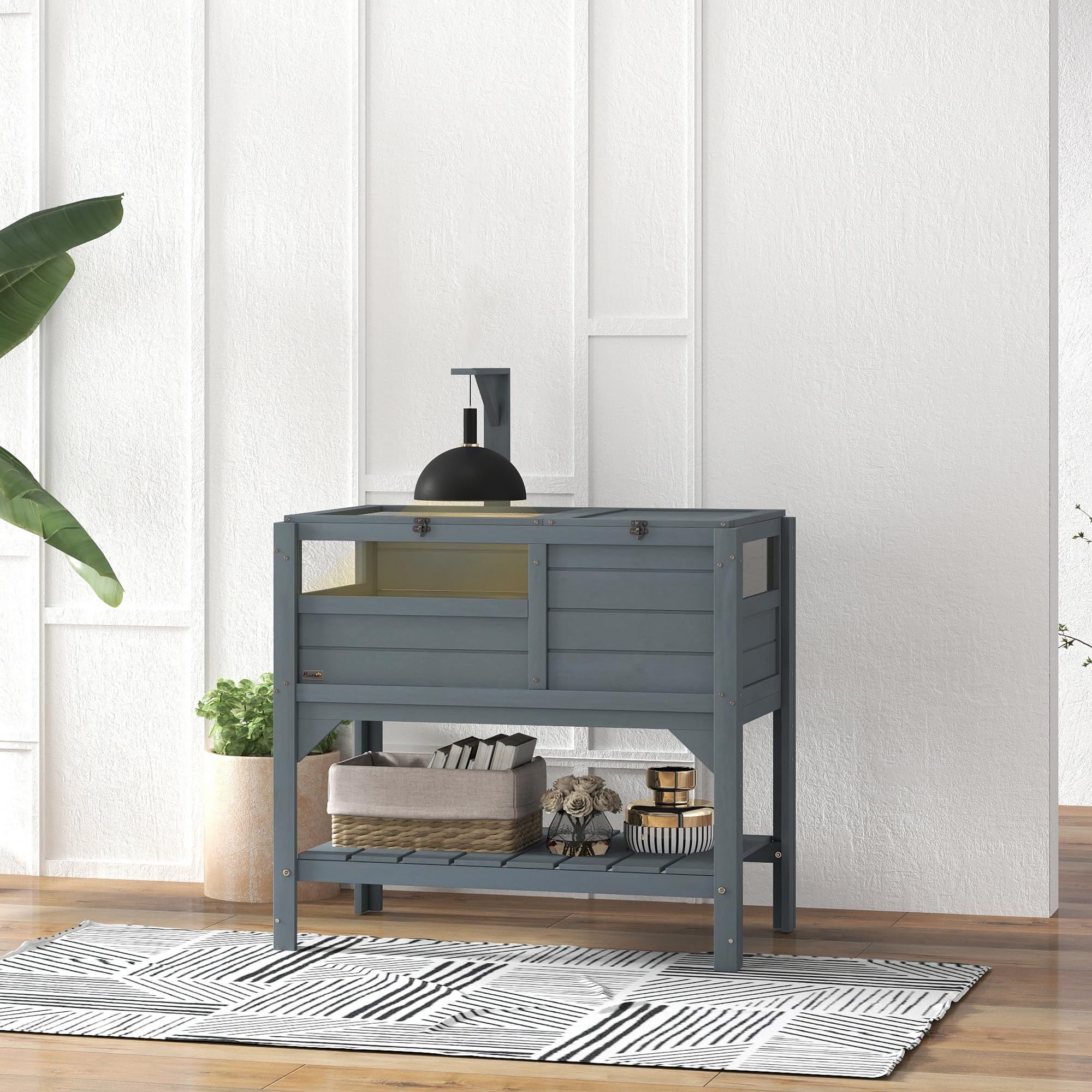 PawHut Recinto per Tartarughe su Gambe con Ripiano Portaoggetti in Legno d'Abete per Interno ed Esterno, Dimensioni 103H x 84L x 51W cm, Grigio