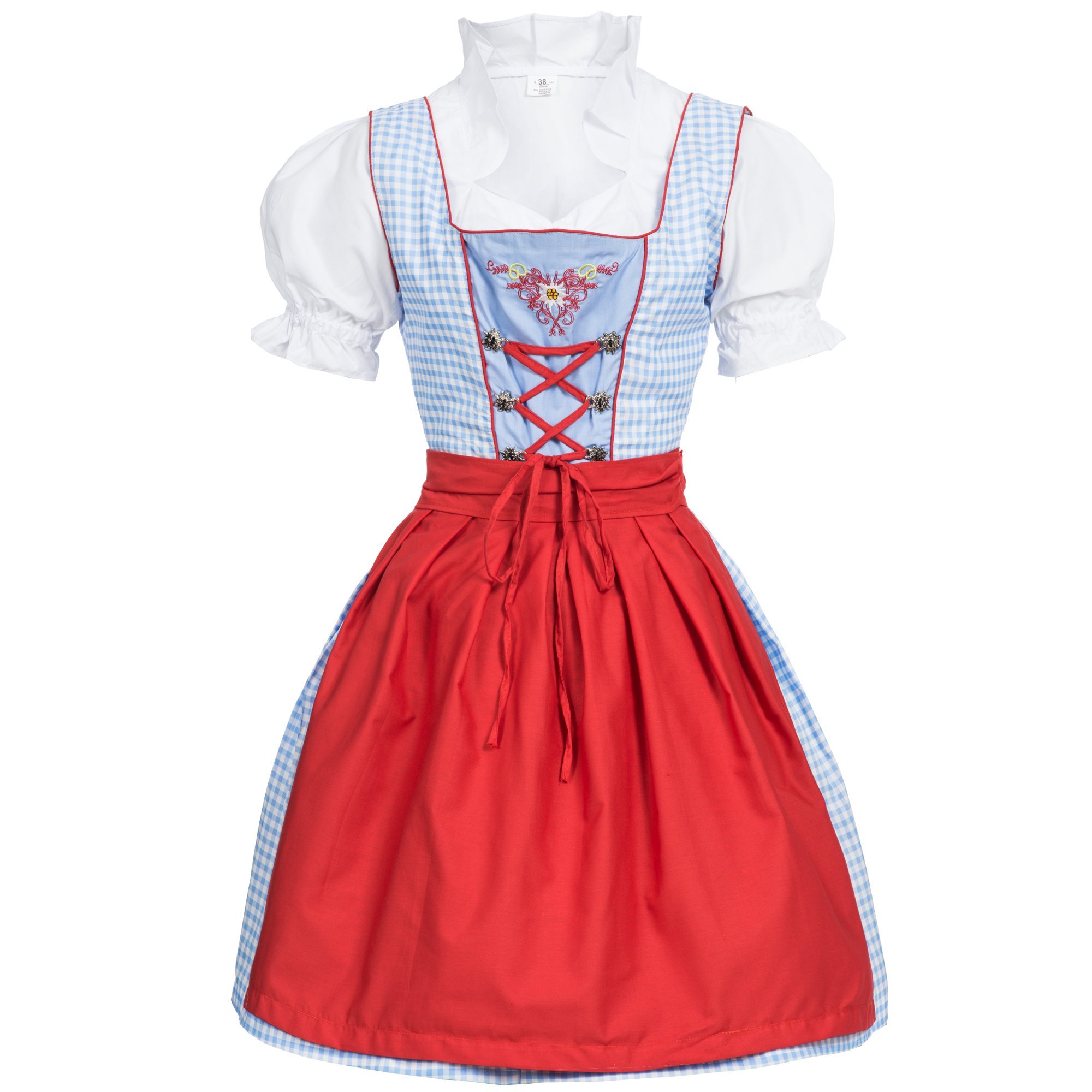 Bongossi-Trade Dirndl Dress Set 3 pcs, Dress, Apron, Skirt. Sizes 8-26 Blue White red