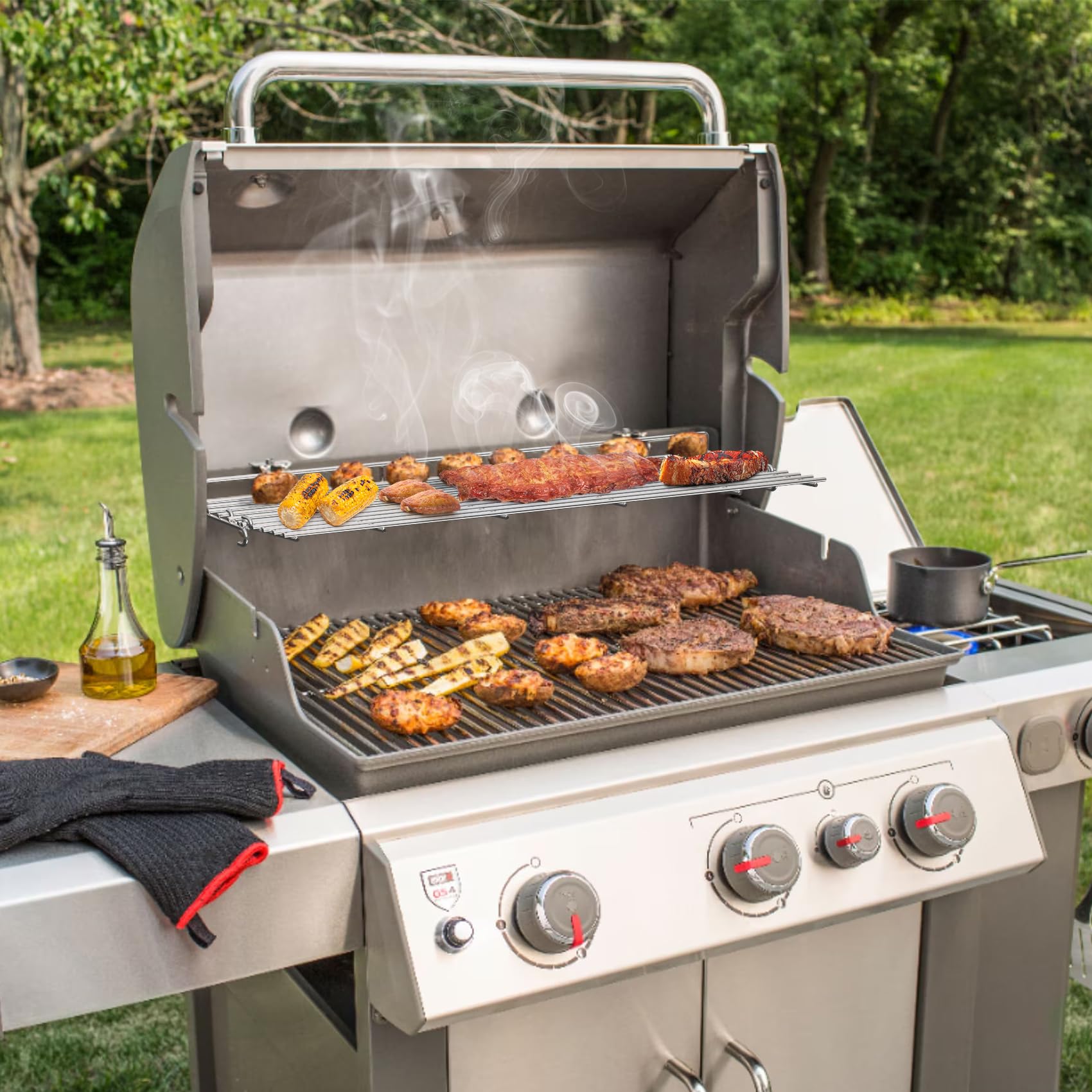 onlyfire Griglia di Riscaldamento BBQ in Acciaio Inox per Barbecue a Gas Weber Genesis II Serie 300, Genesis II E/S-310, II E-315, II E/S-335, Griglie Riscaldanti di Ricambio per Weber 66044