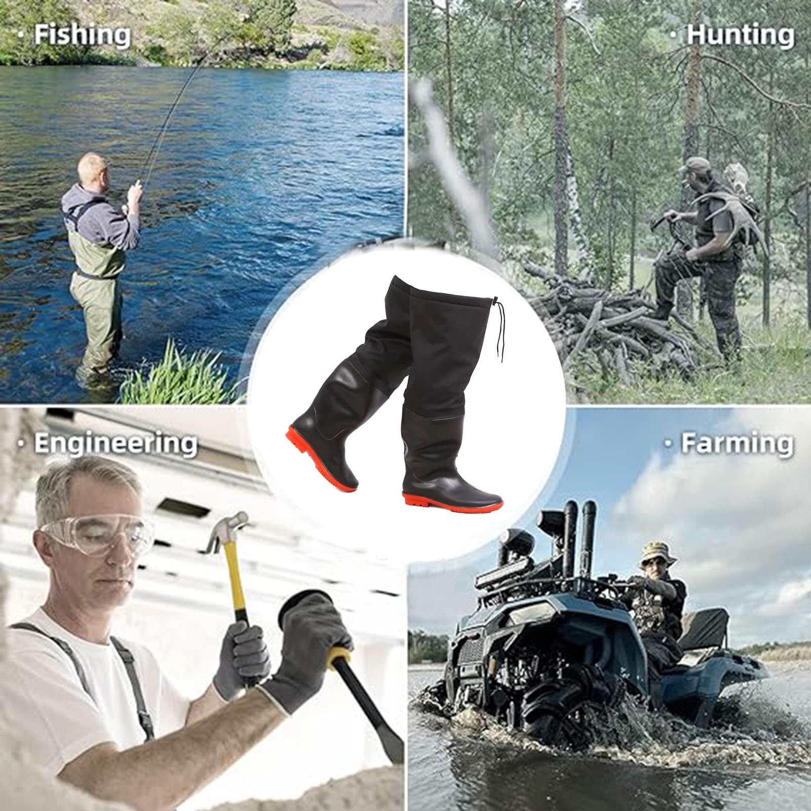 Stivali da Pesca Stivali da Pesca Impermeabili in PVC di Velluto, Stivali da Pesca E da Caccia Alti Fino al Ginocchio 60 Cm per Uomo E Donna, Antiscivolo