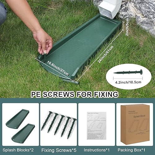 Vista 24 de Bloque de salpicaduras de canaleta de lluvia, extensiones de canalón de descenso para drenaje de agua, extensor de bajante de canalón de 24 Gris