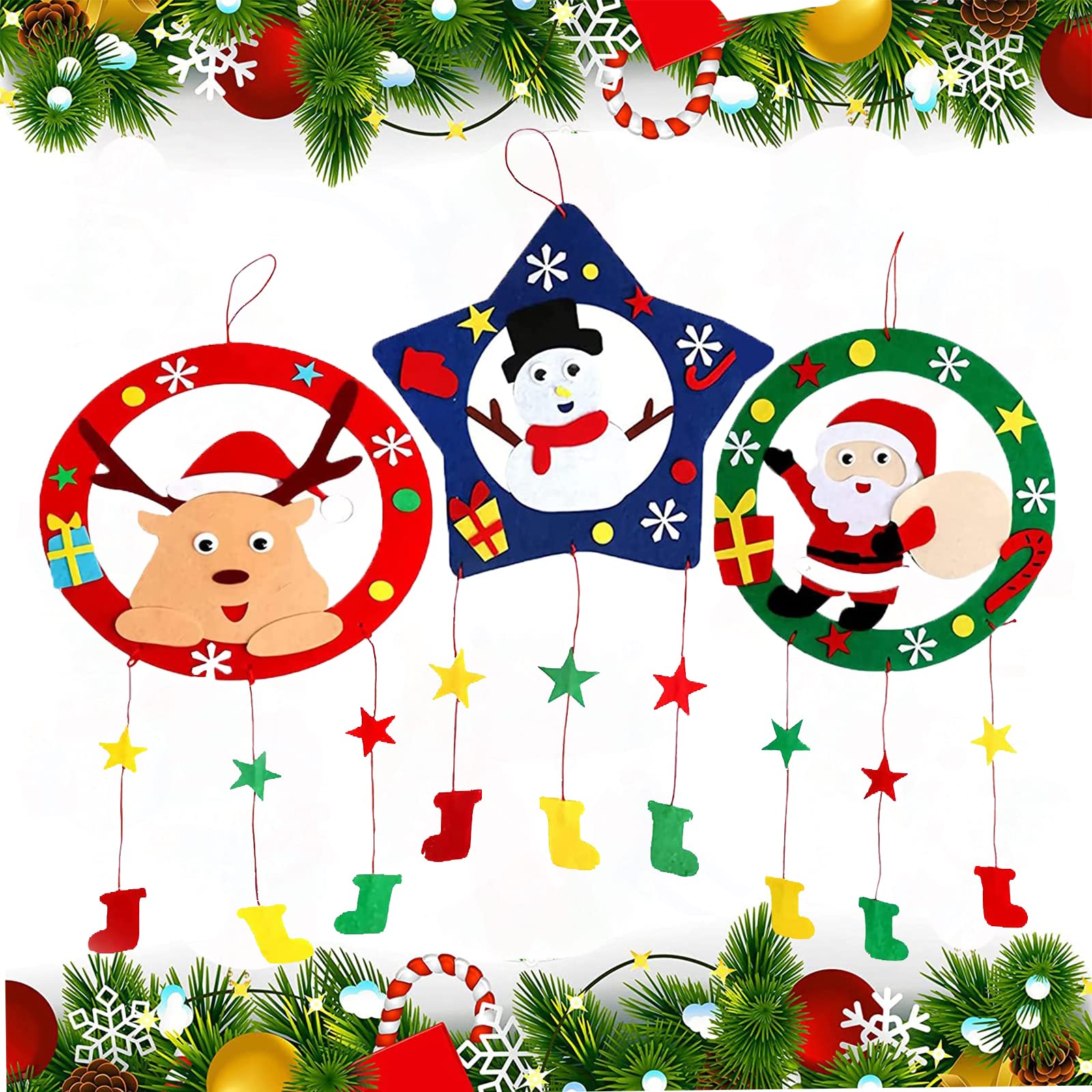 2 Weihnachtskränze Aus Filz Zum Selbermachen - DIY Bastelset Mit Lichtern Für Kinder