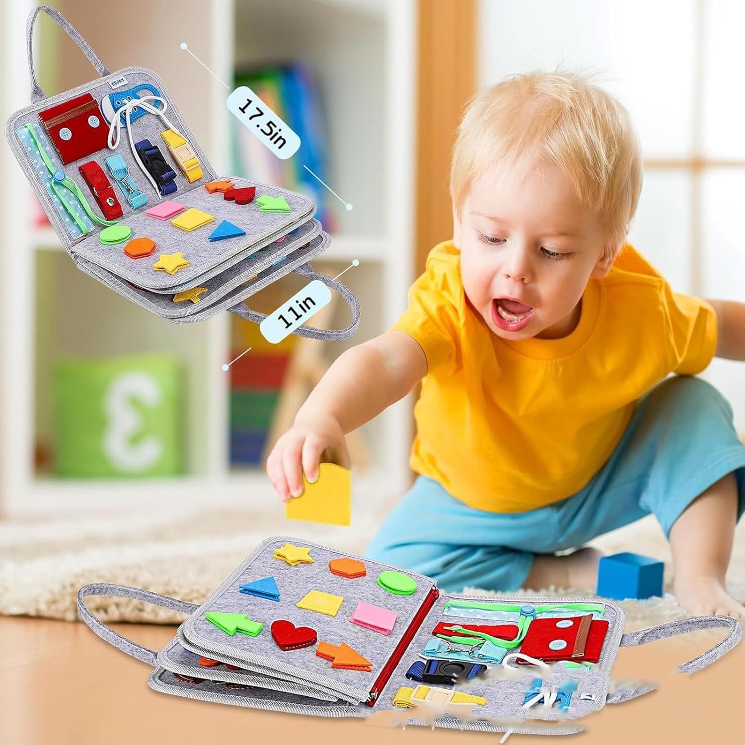 Montessori Busy Board, Toddler Montessori Play Board for Long Car Rides and Summer Trips Boys Girls, No Screens, No Meltdowns, Just Focused Play