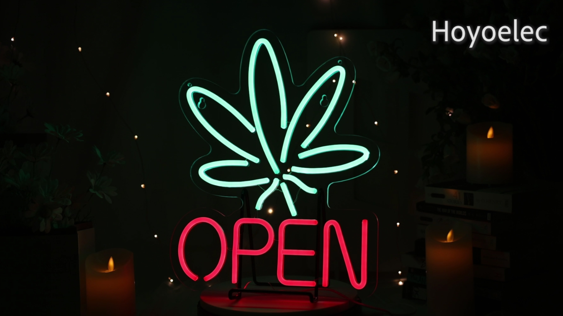 LEON DANGER WEED / VERSION 7インチ Hoyoelec Marijuana Open Neon Sign for Wall Décor Hemp LED with