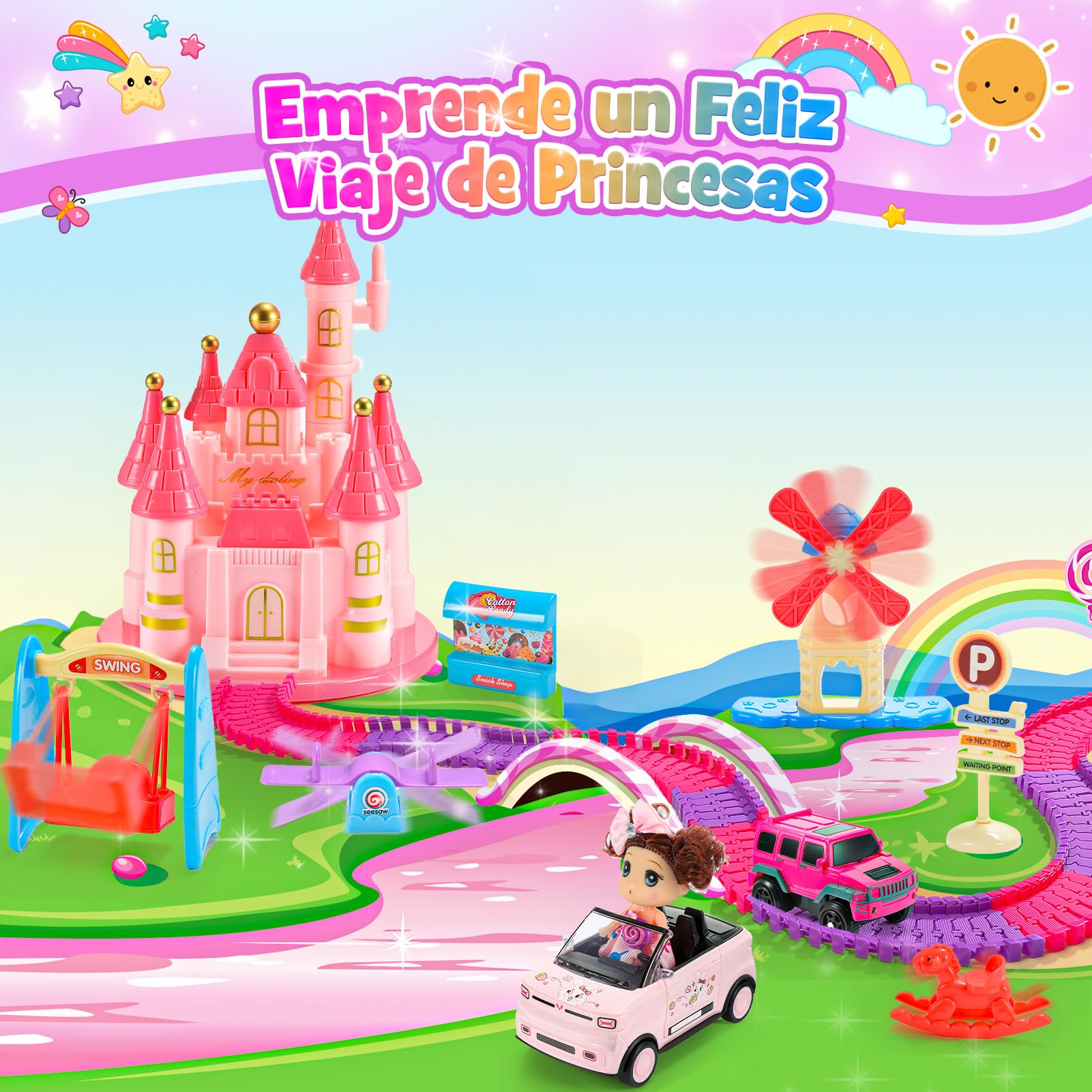 iKidiki Pista FlexIBLE Unicornios y Tiburón para Niñas 3-8 Años - Regalo Cumpleaños