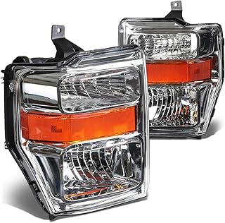DNA Motoring HL-OH-FSUPER08-CH-AM Chrome Amber Headlights Replacement Compatible with 08-10 F-250 / F-350 / F-450 / F-550 Super Duty