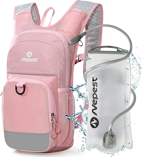 Nepest Mochila de hidratación para niños, mini mochila de agua con vejiga de agua de 1.5L para senderismo, ciclismo, correr