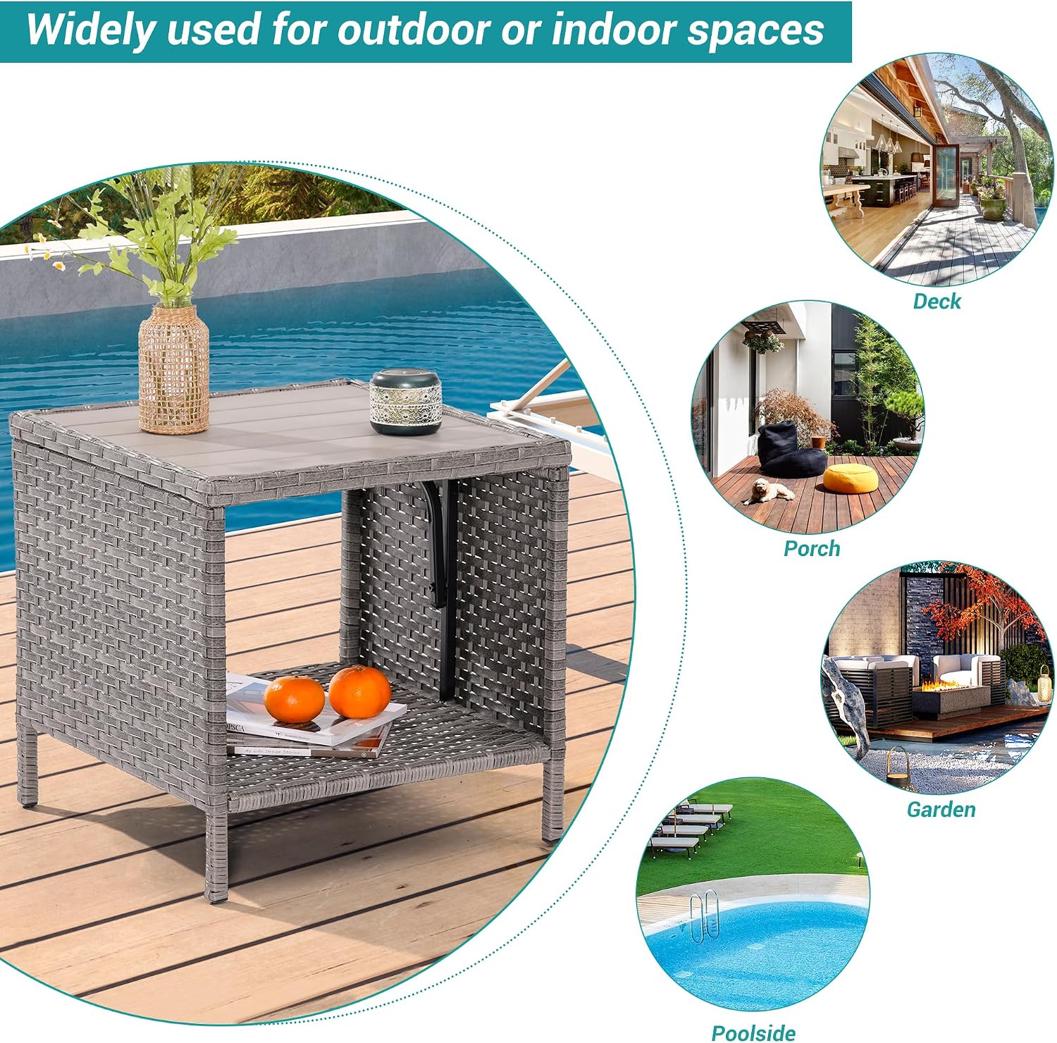 Patio PE Wicker and HIPS Tabletop Coffee Side Table for Outdoor
