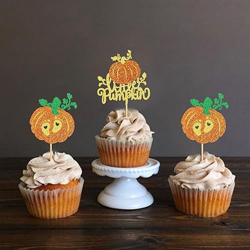 Miniatura 6 de Ercadio Paquete de 24 adornos para cupcakes de calabaza con purpurina naranja para cosecha de otoño, calabaza para cupcakes, decoración de pastel de