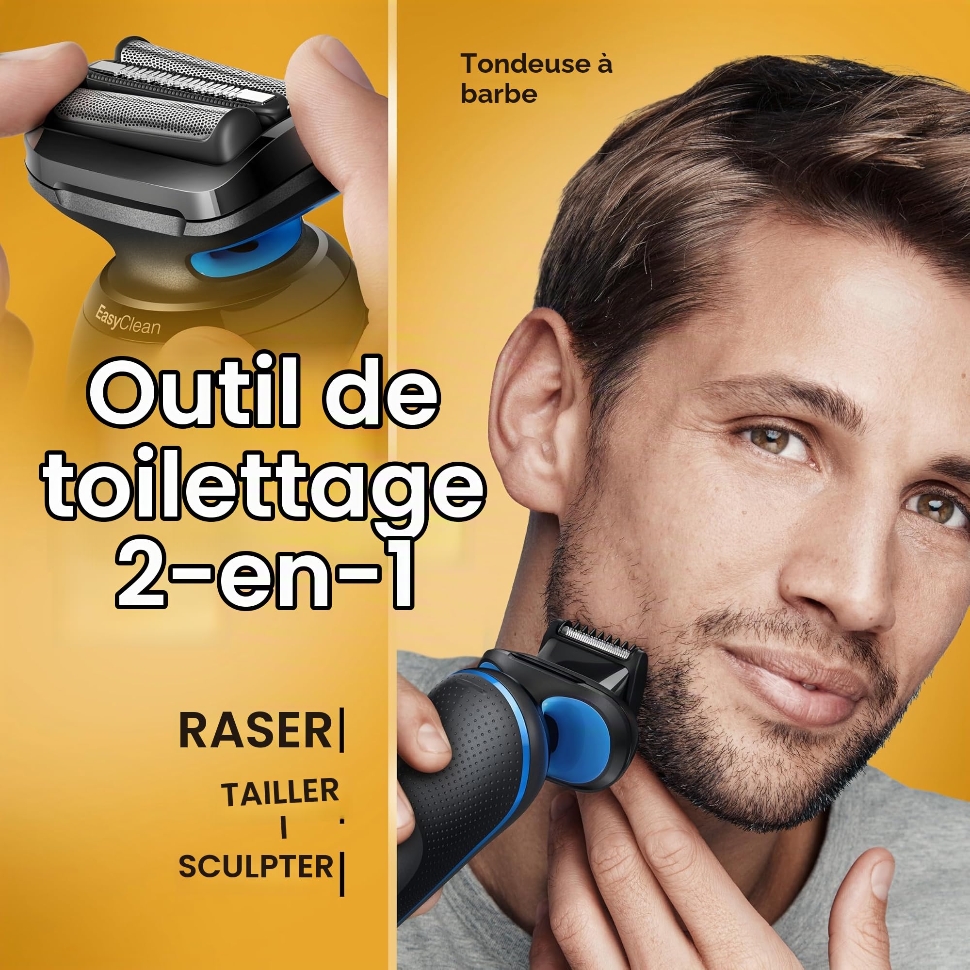 Braun Rasoir électrique pour homme, Series 5 5120s, rasage humide et sec, mode rasage turbo, rasoir en aluminium, conçu en Allemagne, avec tondeuse à barbe et pochette, bleu