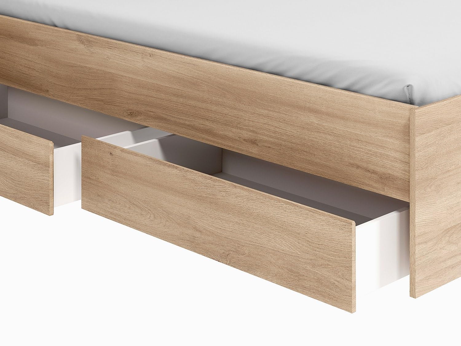 Parisot Lit Adulte ESCALE 140x190/200 cm - Tete de lit + 2 tiroirs - Décor Chene du Japon