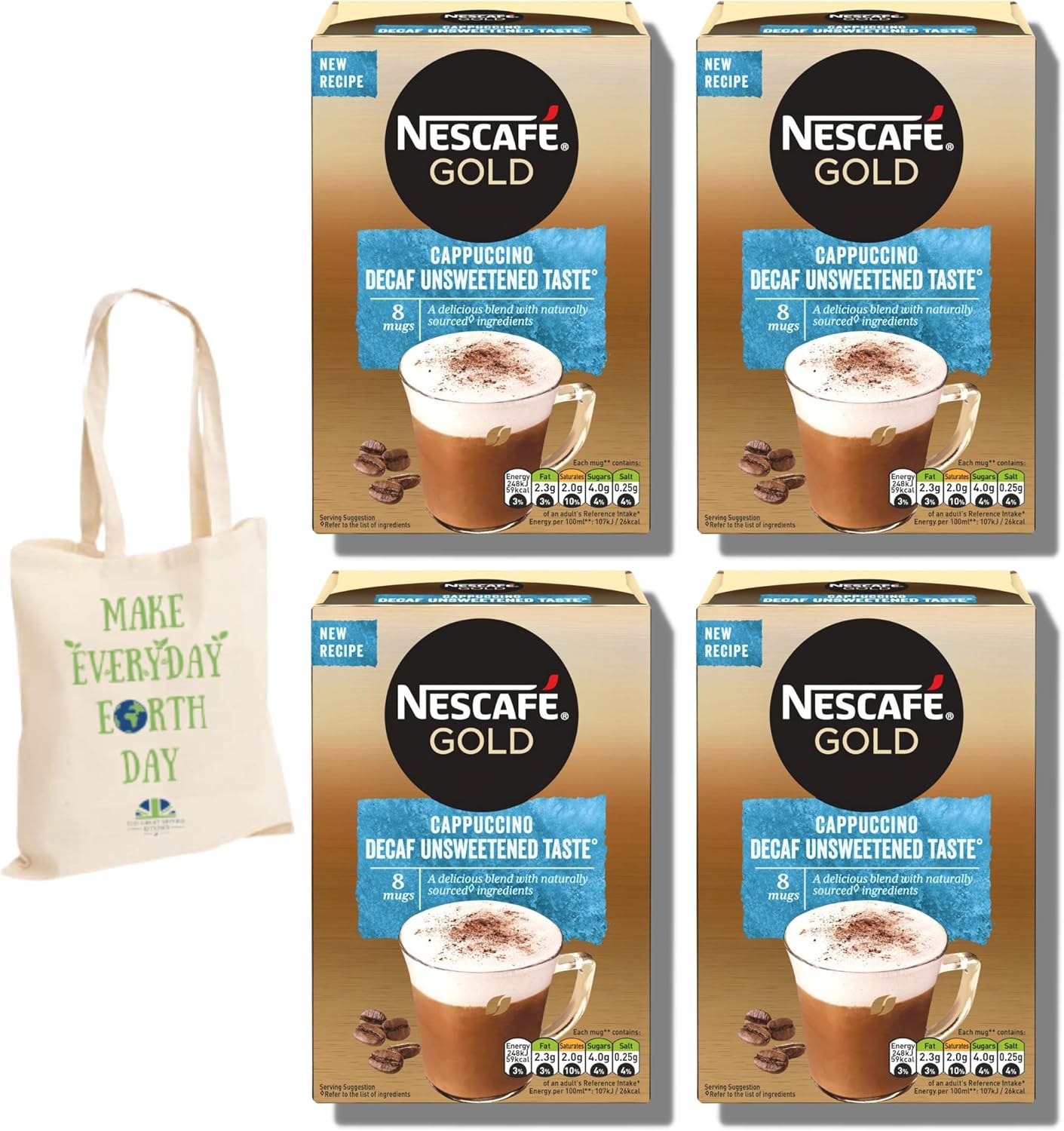 4 X Nescafe Cappuccino Unsweetened Decaf Gold Mix Coffee Boxes (32