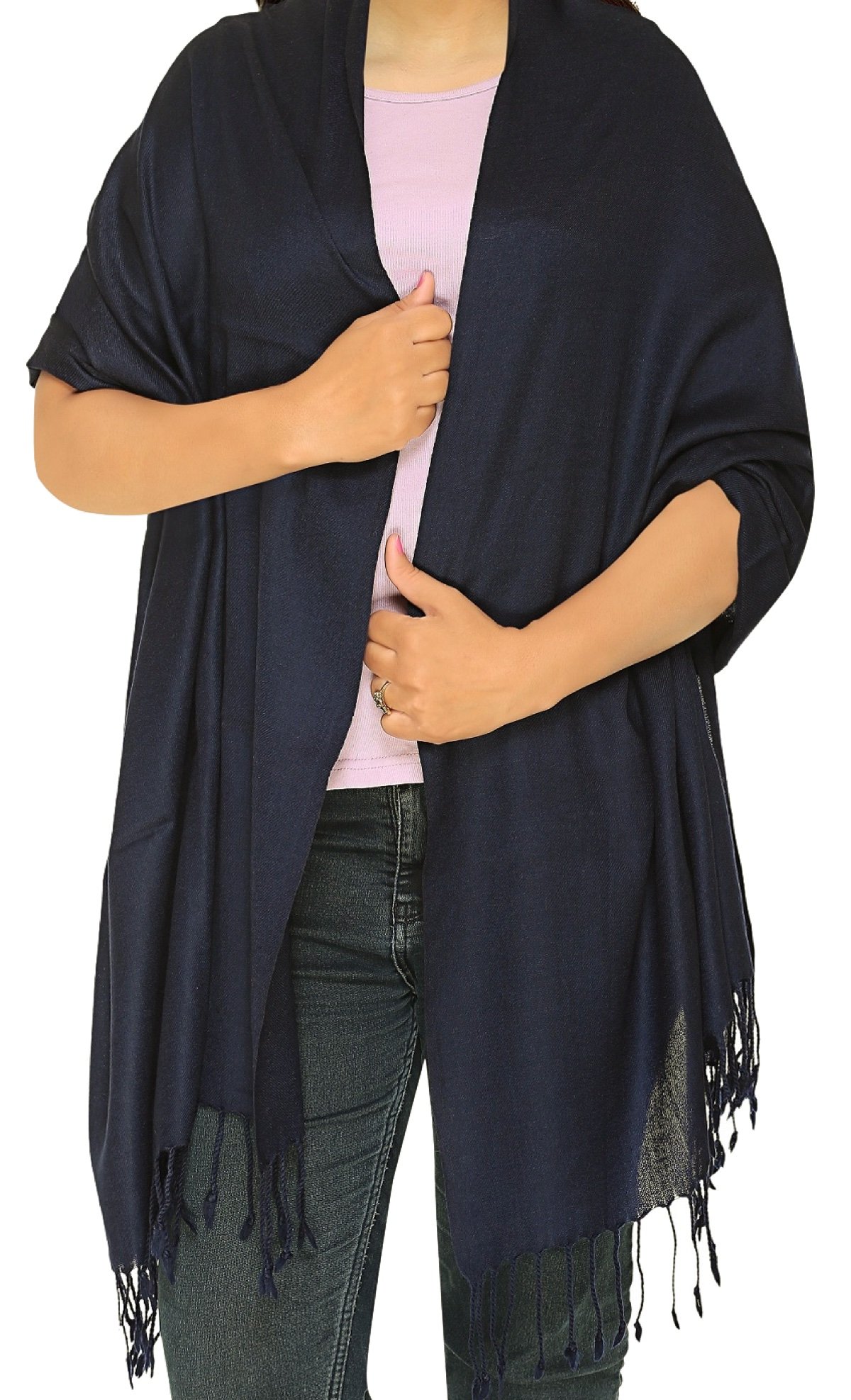 World of Shawls Plain Pashmina Scarf Hijab Shawl Stole Wrap (Dark Navy)