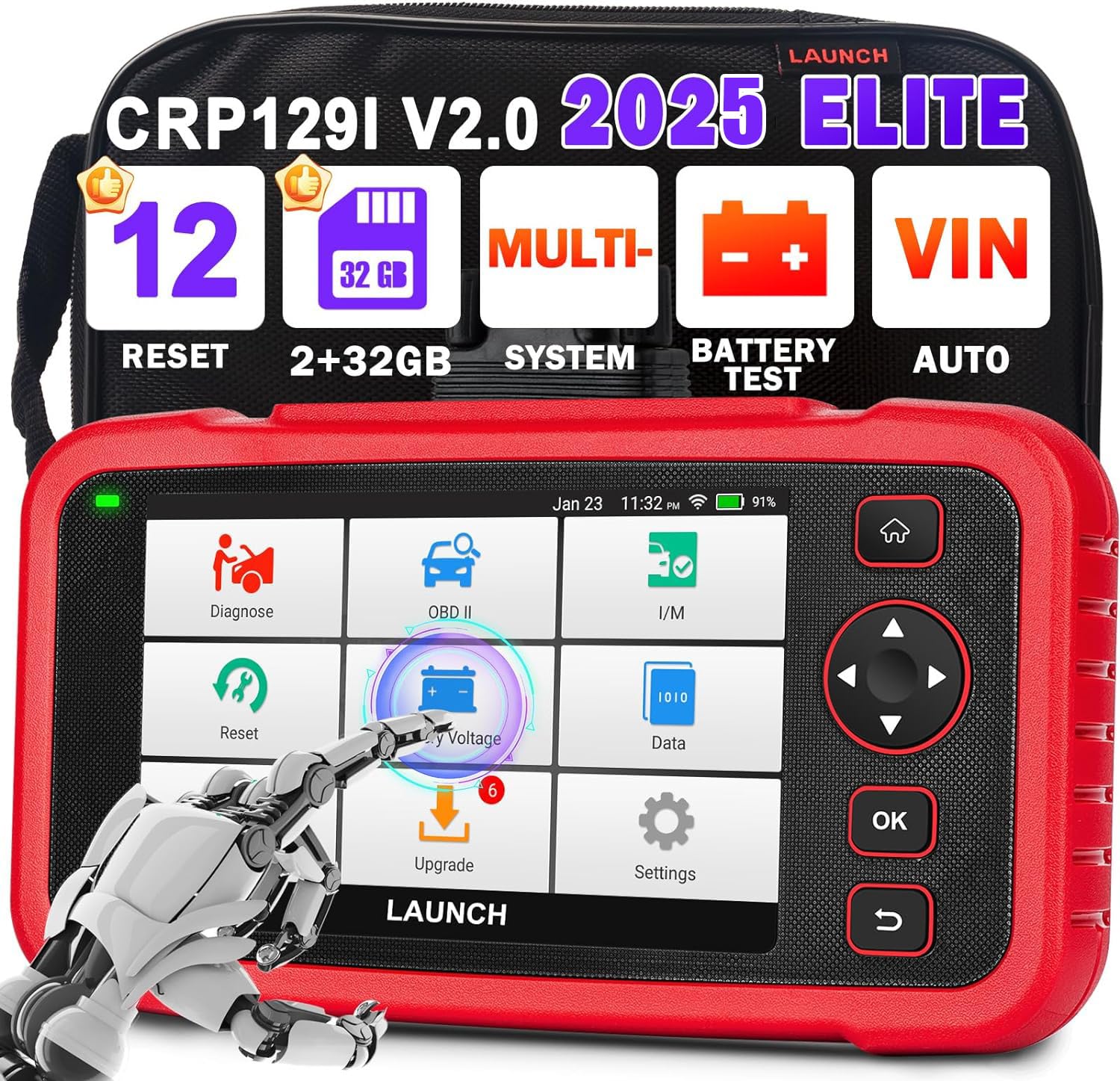 LAUNCH OBD2 Scanner CRP129i V2.0 Diagnostic Tool, Car OBD-Scanner with 4-System (ENG/ABS/SRS/AT) and 12 Reset Function (DPF Regen/ABS/TPMS/Oil/EPB/SAS/BMS/AF/Adblue/Injector/Throttle/Brake reset)