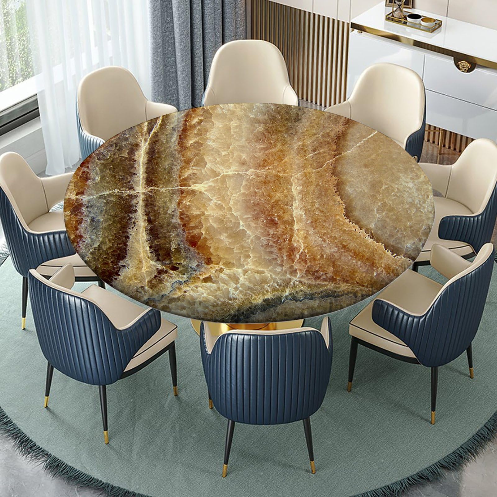 igoga sports Marble Round Tablecloth Rustic Style Elastic Edge Fitted Table Cloth, Table Pad Cover for Indoor Outdoor Party Dinner Patio Decor Fits Tables 28 to 32 in