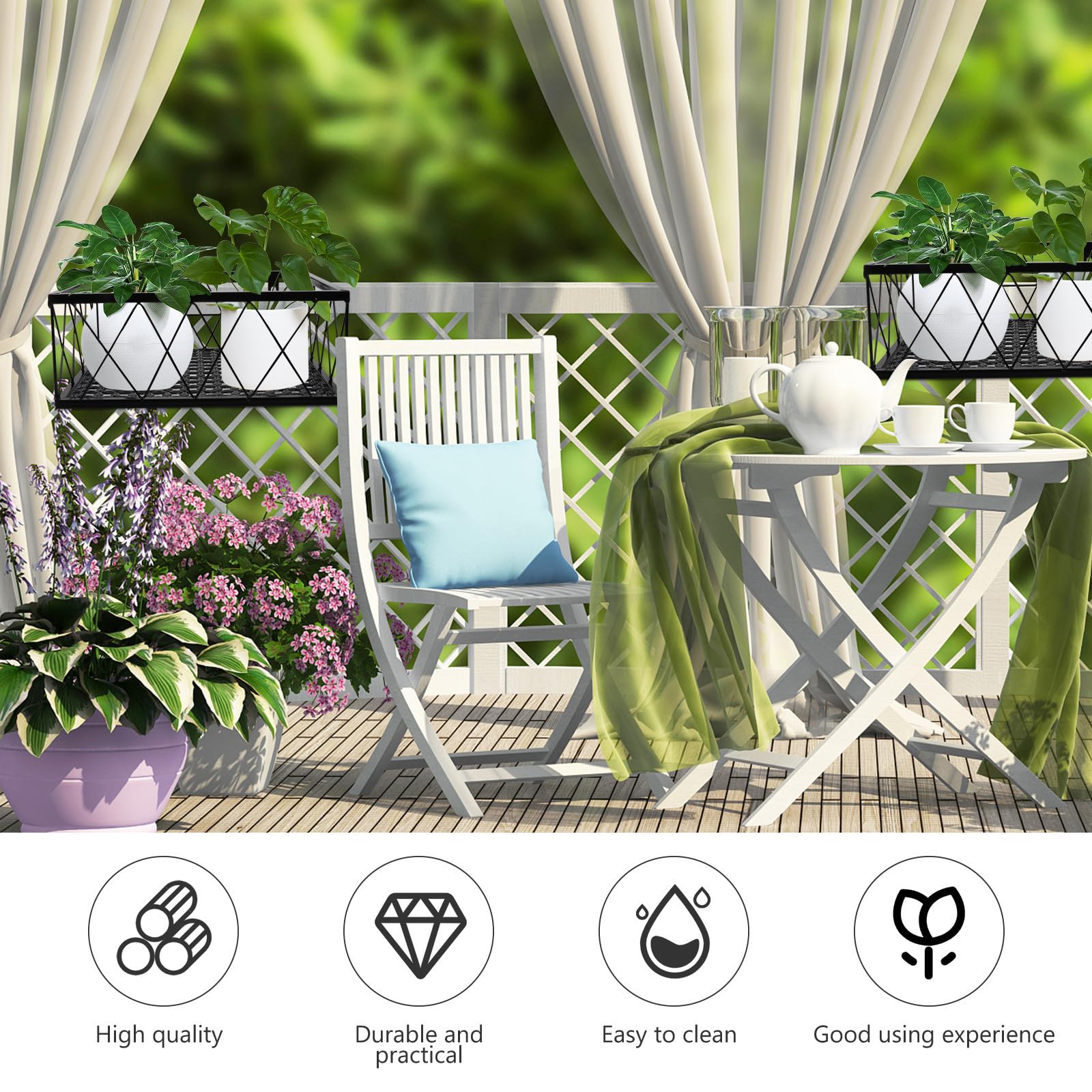 Supporto per Vasi da Balcone in Metallo Nero, Robusto e Decorativo