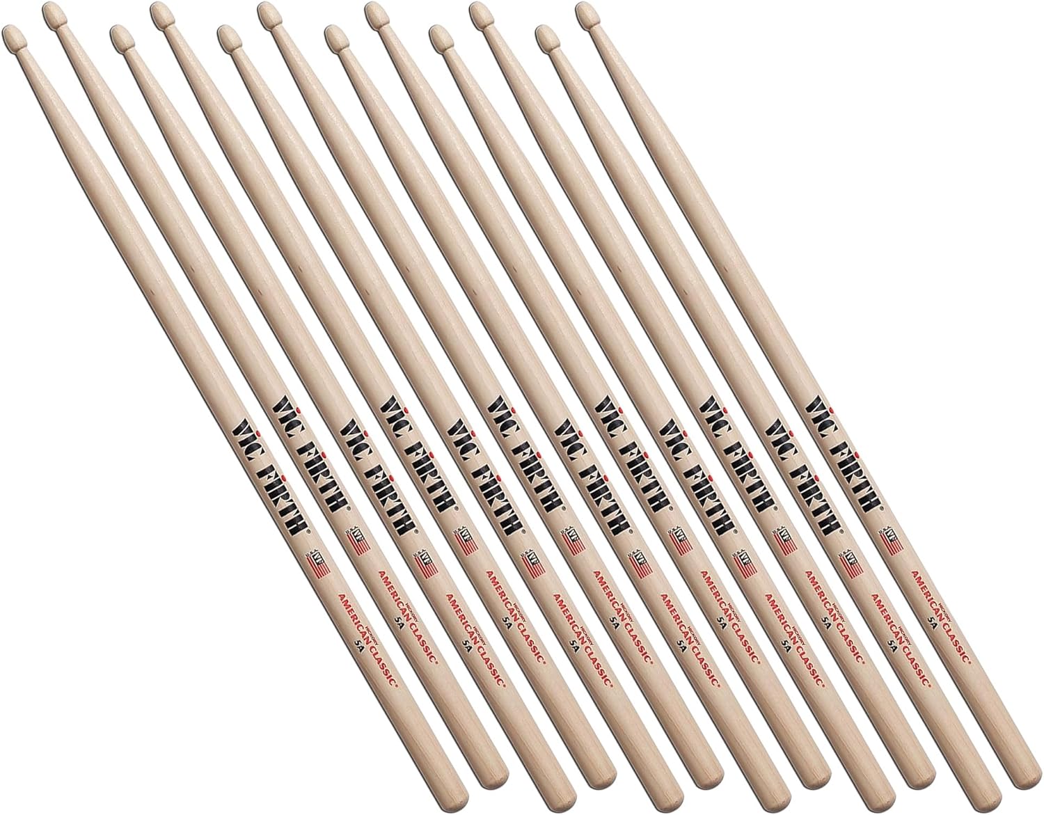 Vic Firth American Classic 5A Wood-Tipped Drumsticks - 6 Pack with Austin Bazaar Polishing Cloth