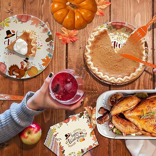 Miniatura 5 de Suministros para fiesta de otoño de Acción de Gracias, juego de vajilla desechable de 168 piezas de Acción de Gracias con hojas de arce otoñal,
