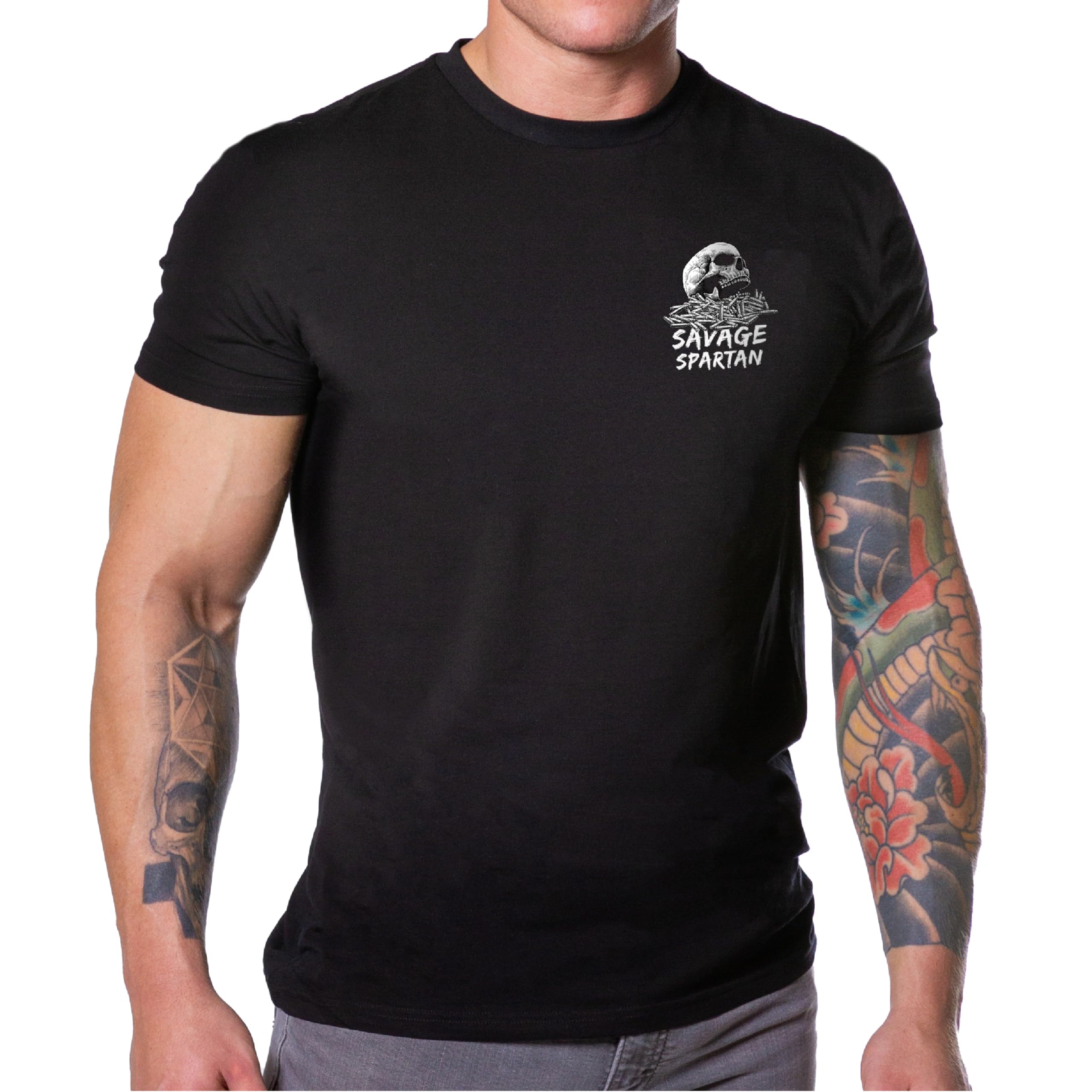 T-Shirt American Warrior Helmet Tactical Skull and Ammo Tee – 95% Cotton 5% Spandex Gym Shirt