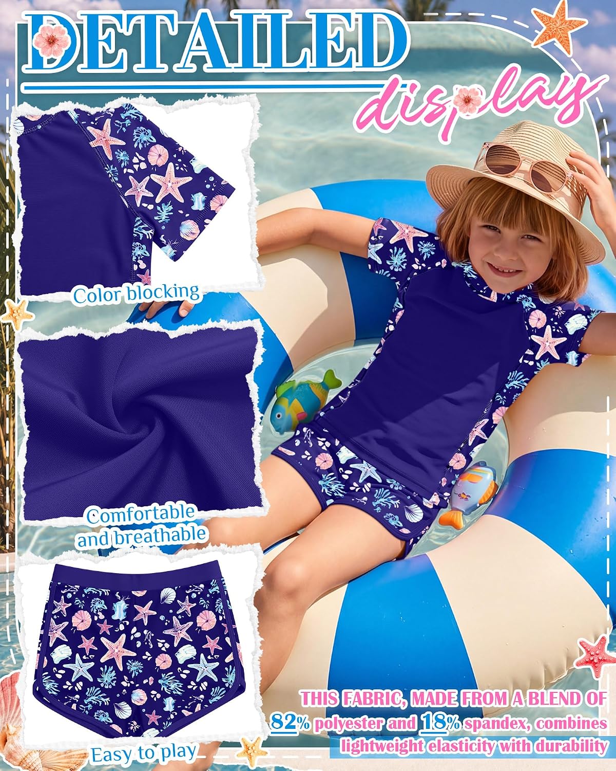 Xaatren Girls 2 Piece Rash Guard Swimsuit Quick Dry Floral Bathing Suit Summer Protection Beach Swimwear for Kids 7-16 Years