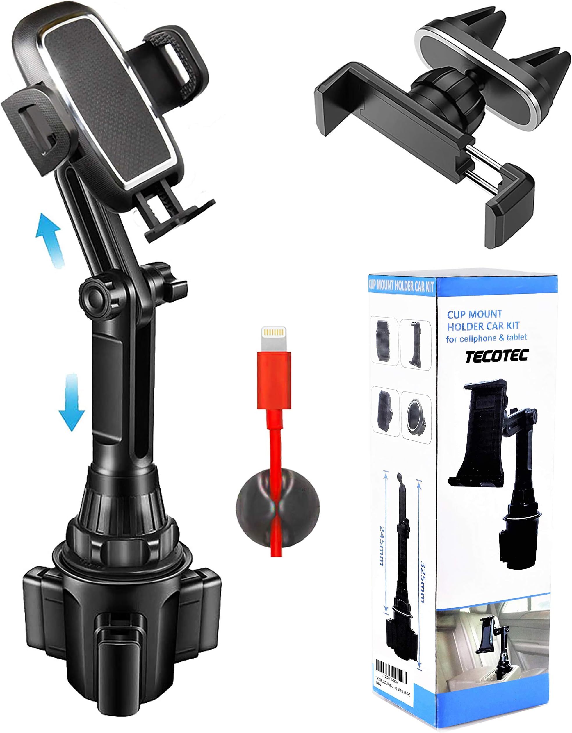 [Cup & Vent] Car Cup Holder Phone Mount & Air Vent Phone Holder, TECOTEC 360 Swivel 13" Long Neck with 4" Telescopic Arm Car Cup Holder Fits All Cellphones / iPhone 13 Pro Max / S22 Ultra-Plus. etc