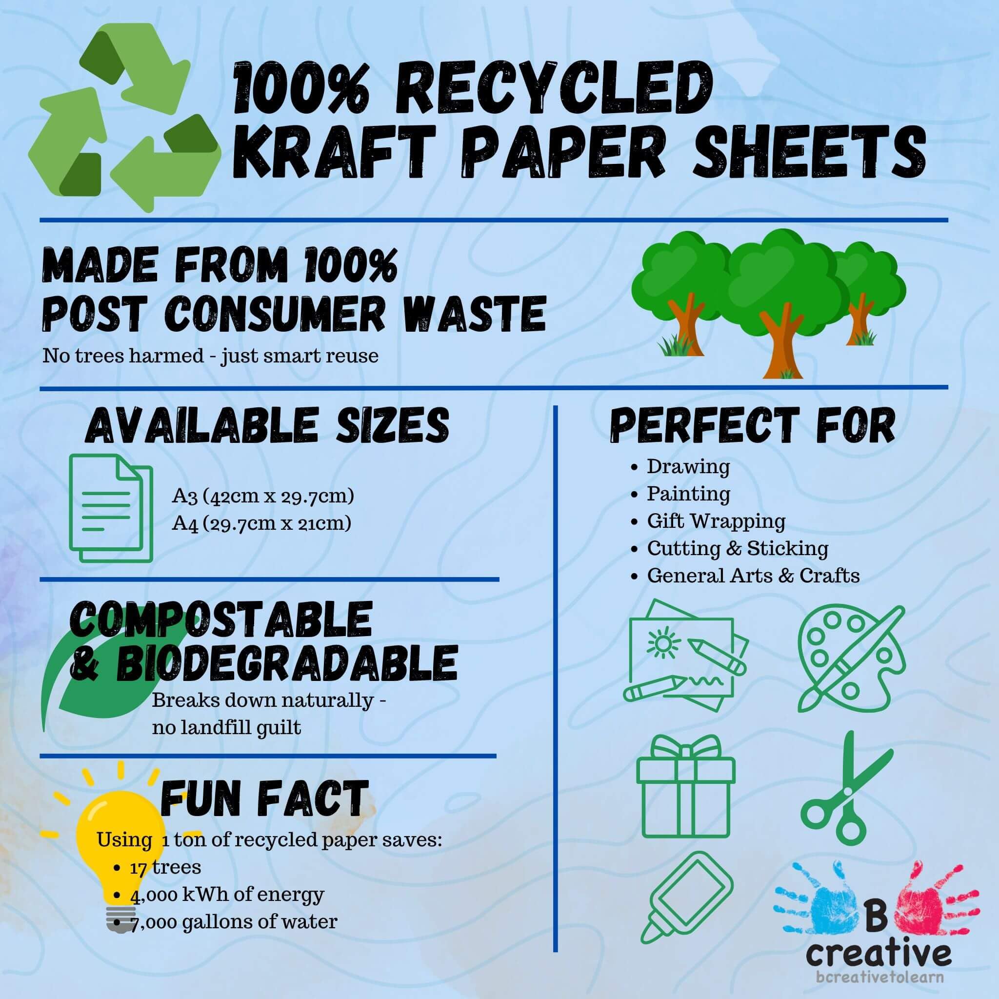 Papel de embalar reciclado A4 100 gsm, de la marca Bcreative® 1000 sheets